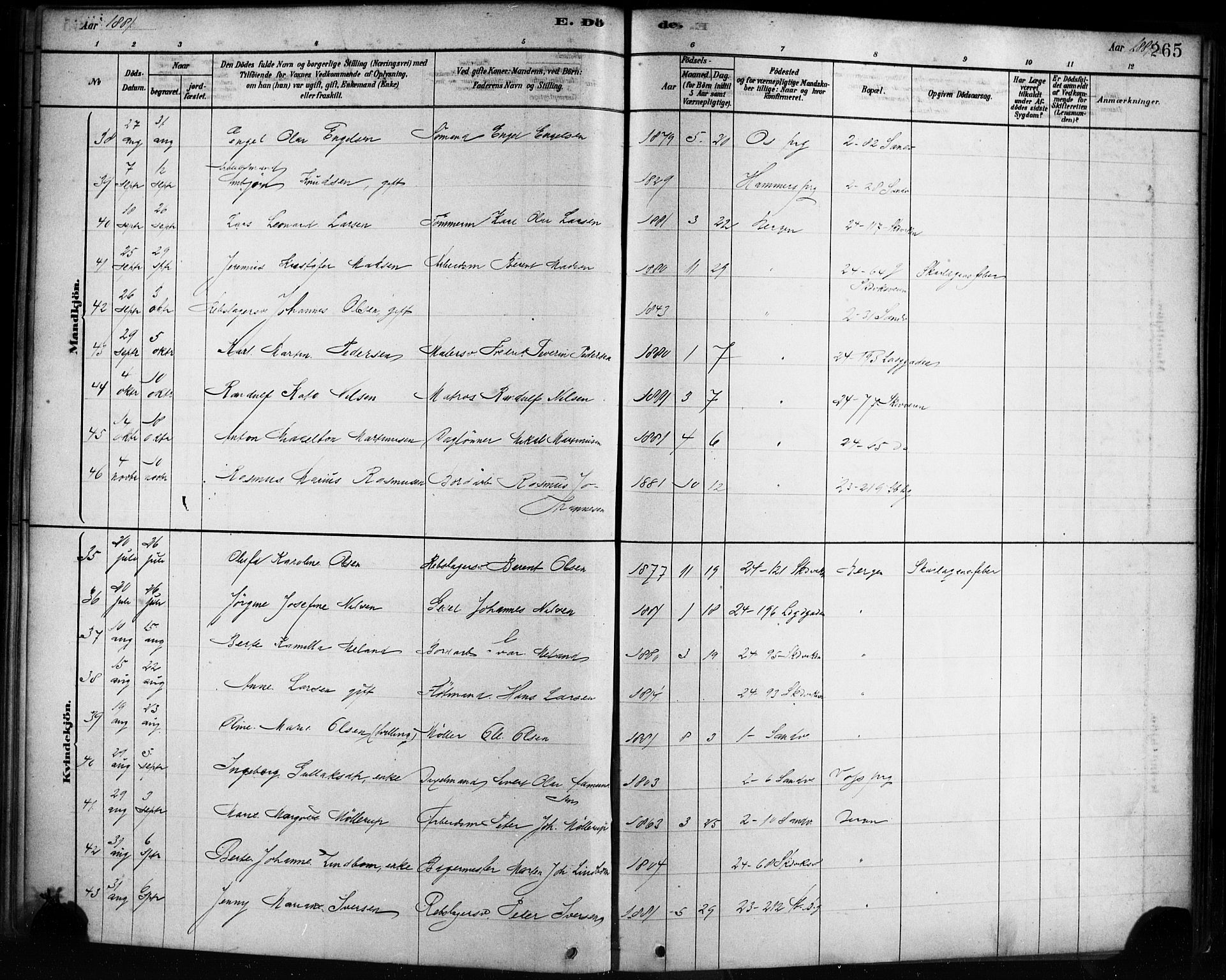 Sandviken Sokneprestembete, SAB/A-77601/H/Ha/L0002: Parish register (official) no. A 2, 1878-1896, p. 265