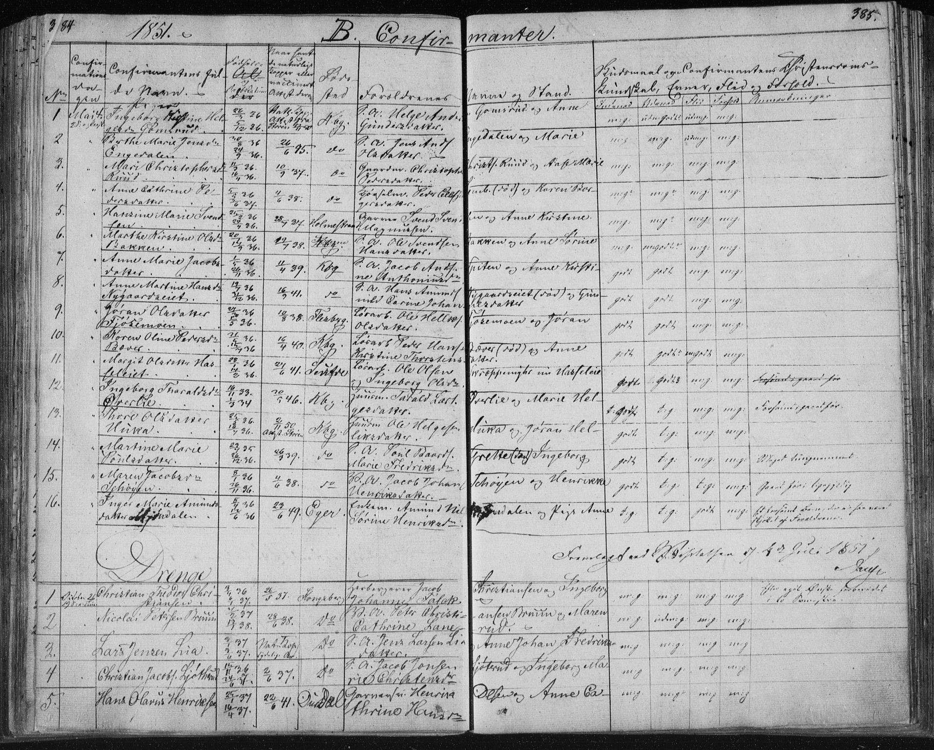 Kongsberg kirkebøker, SAKO/A-22/F/Fa/L0009: Parish register (official) no. I 9, 1839-1858, p. 384-385