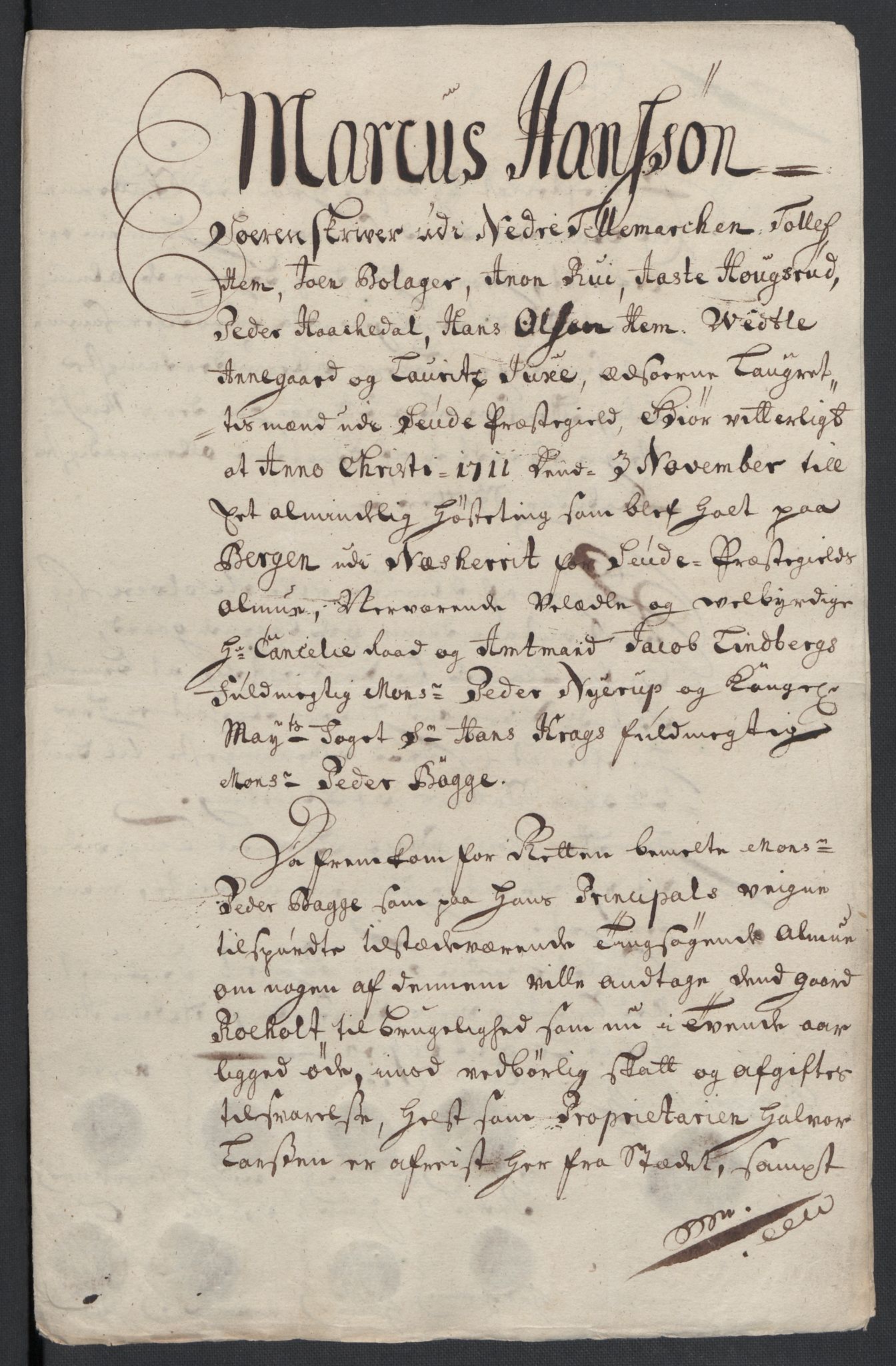 Rentekammeret inntil 1814, Reviderte regnskaper, Fogderegnskap, AV/RA-EA-4092/R36/L2120: Fogderegnskap Øvre og Nedre Telemark og Bamble, 1711, p. 277