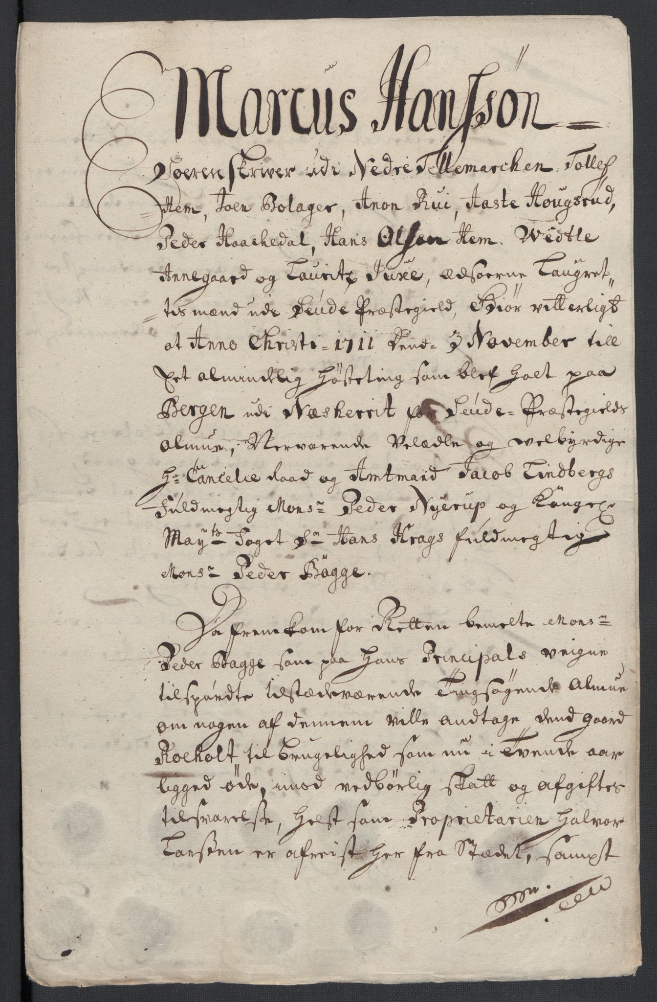 Rentekammeret inntil 1814, Reviderte regnskaper, Fogderegnskap, RA/EA-4092/R36/L2120: Fogderegnskap Øvre og Nedre Telemark og Bamble, 1711, p. 277