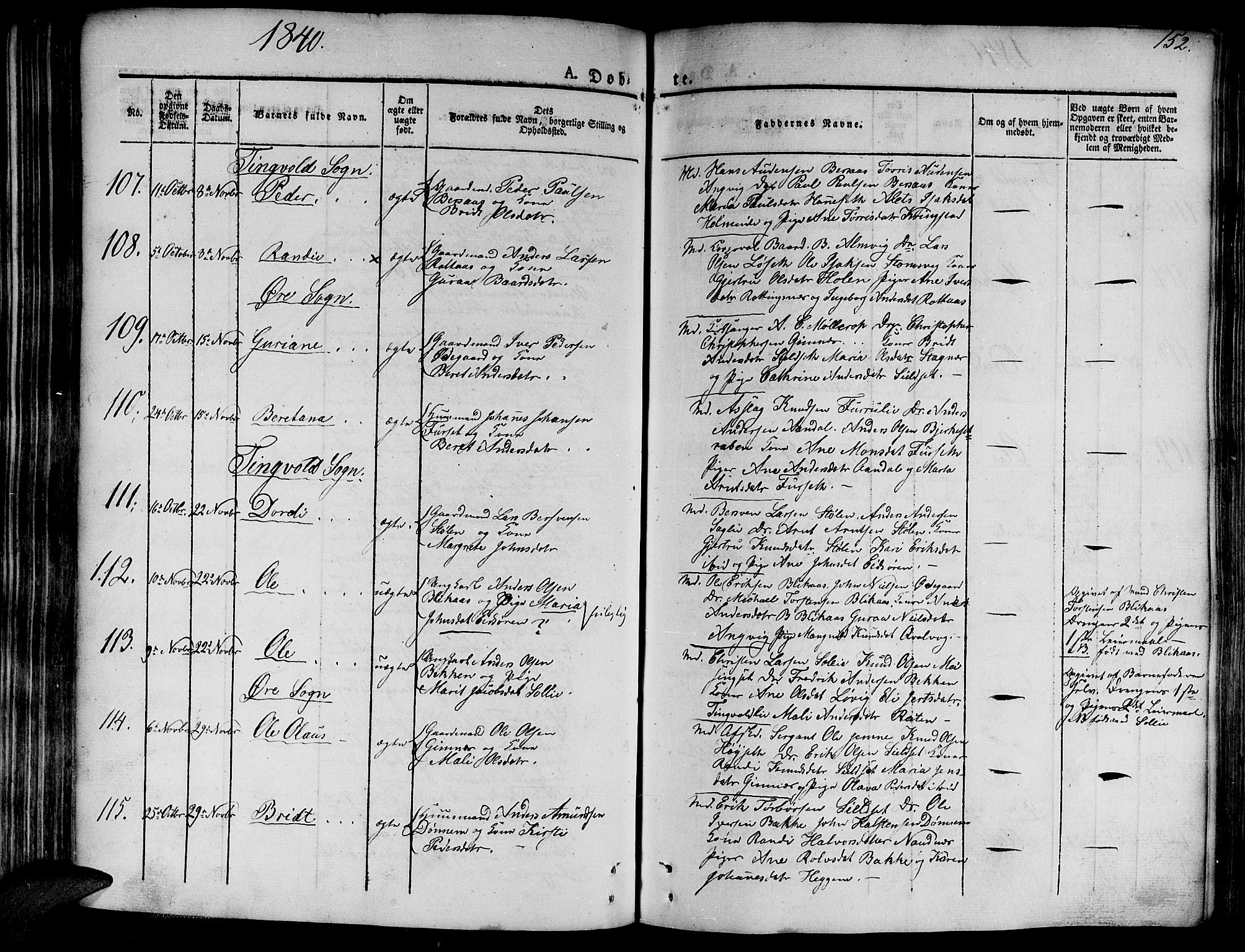 Ministerialprotokoller, klokkerbøker og fødselsregistre - Møre og Romsdal, AV/SAT-A-1454/586/L0983: Parish register (official) no. 586A09, 1829-1843, p. 152