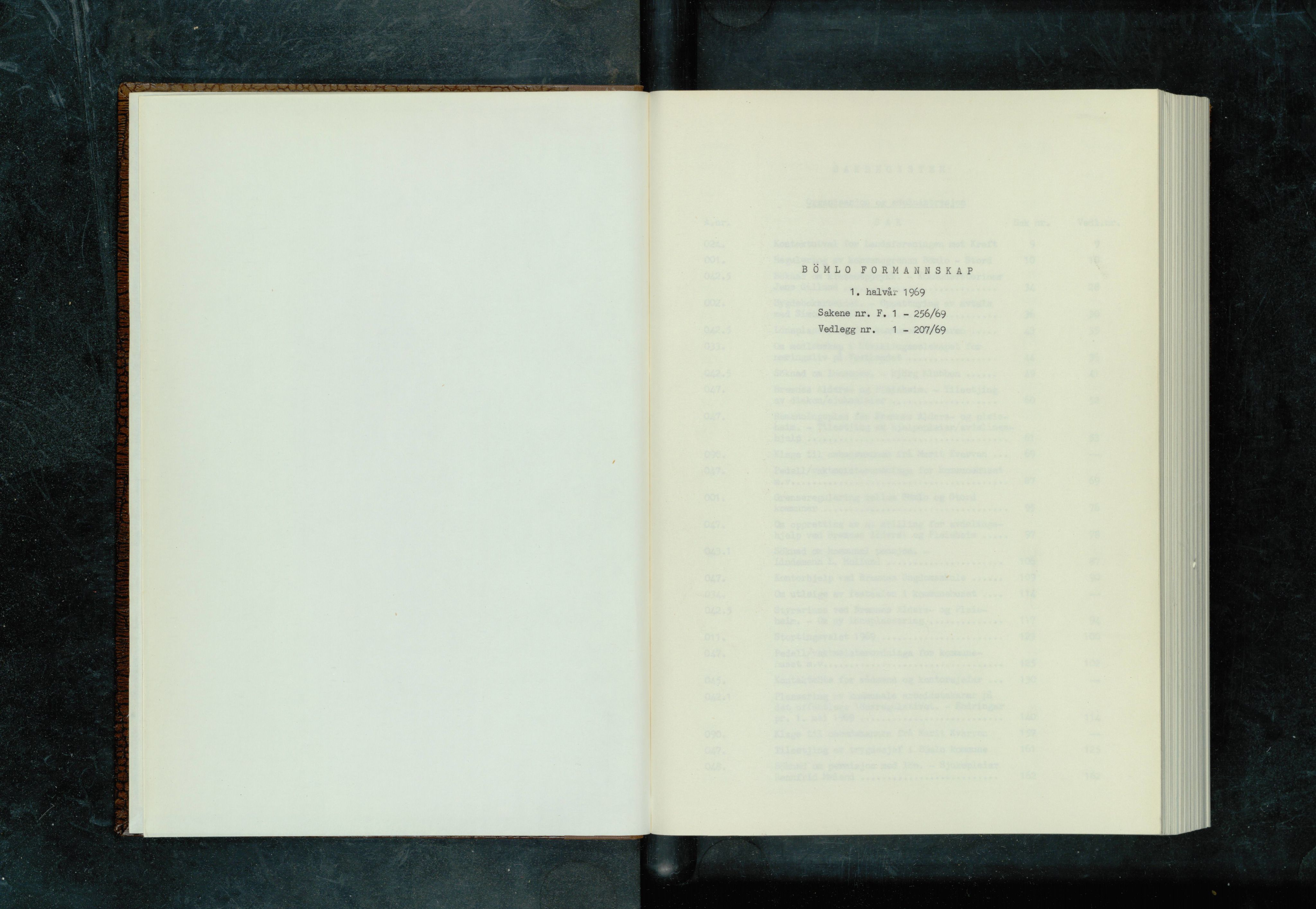 Bømlo kommune. Formannskapet, IKAH/1219-021/A/Ab/L0007/0001: Saksregister til møtebøkene  / Saksregister 1. halvår 1969, 1969