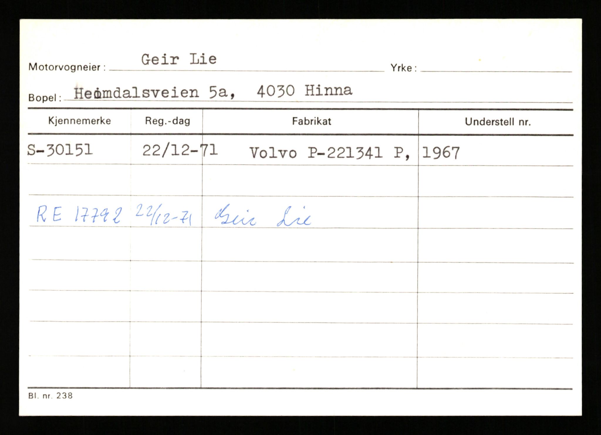 Stavanger trafikkstasjon, AV/SAST-A-101942/0/G/L0005: Registreringsnummer: 23000 - 34245, 1930-1971, p. 2215