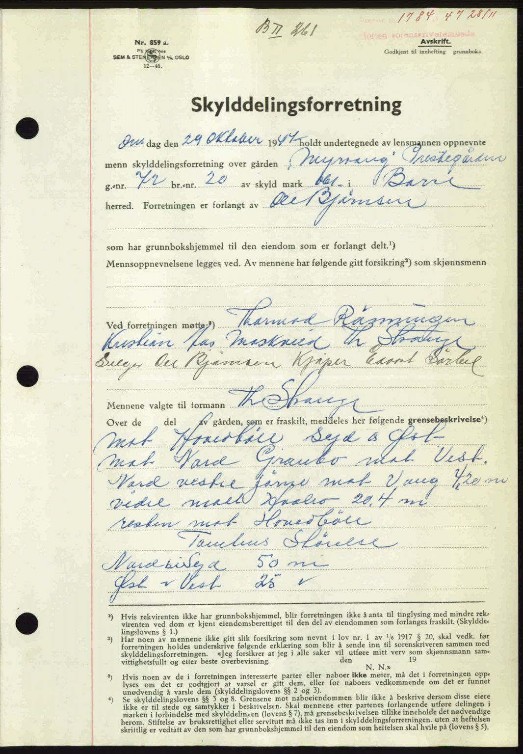 Horten sorenskriveri, AV/SAKO-A-133/G/Ga/Gaa/L0010: Mortgage book no. A-10, 1947-1948, Diary no: : 1784/1947