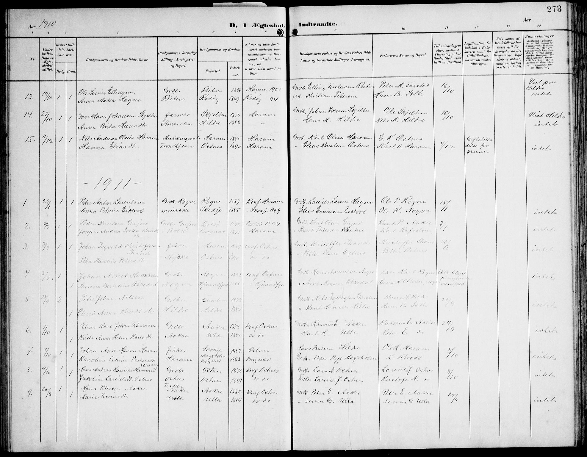 Ministerialprotokoller, klokkerbøker og fødselsregistre - Møre og Romsdal, AV/SAT-A-1454/536/L0511: Parish register (copy) no. 536C06, 1899-1944, p. 273