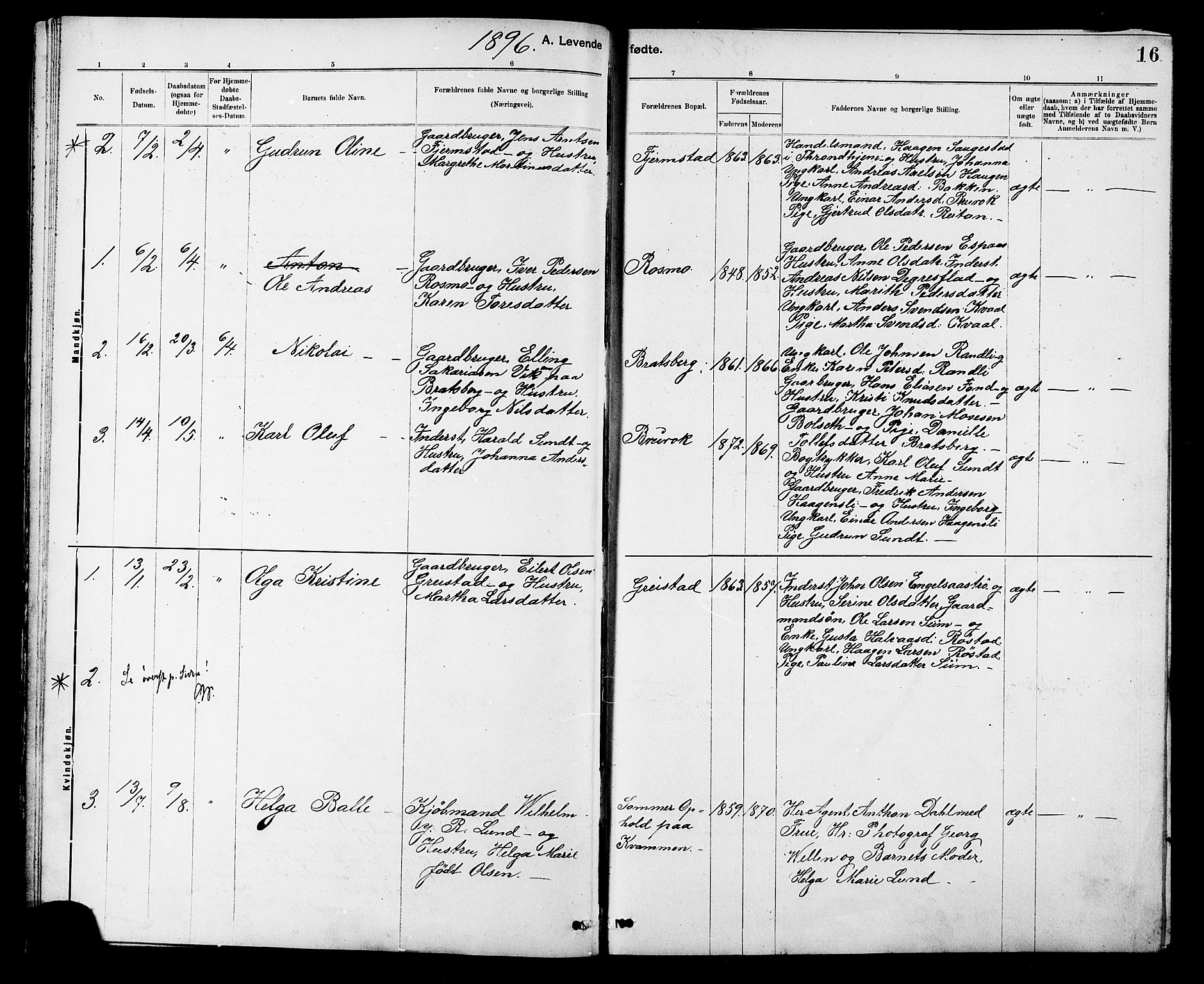 Ministerialprotokoller, klokkerbøker og fødselsregistre - Sør-Trøndelag, SAT/A-1456/608/L0341: Parish register (copy) no. 608C07, 1890-1912, p. 16
