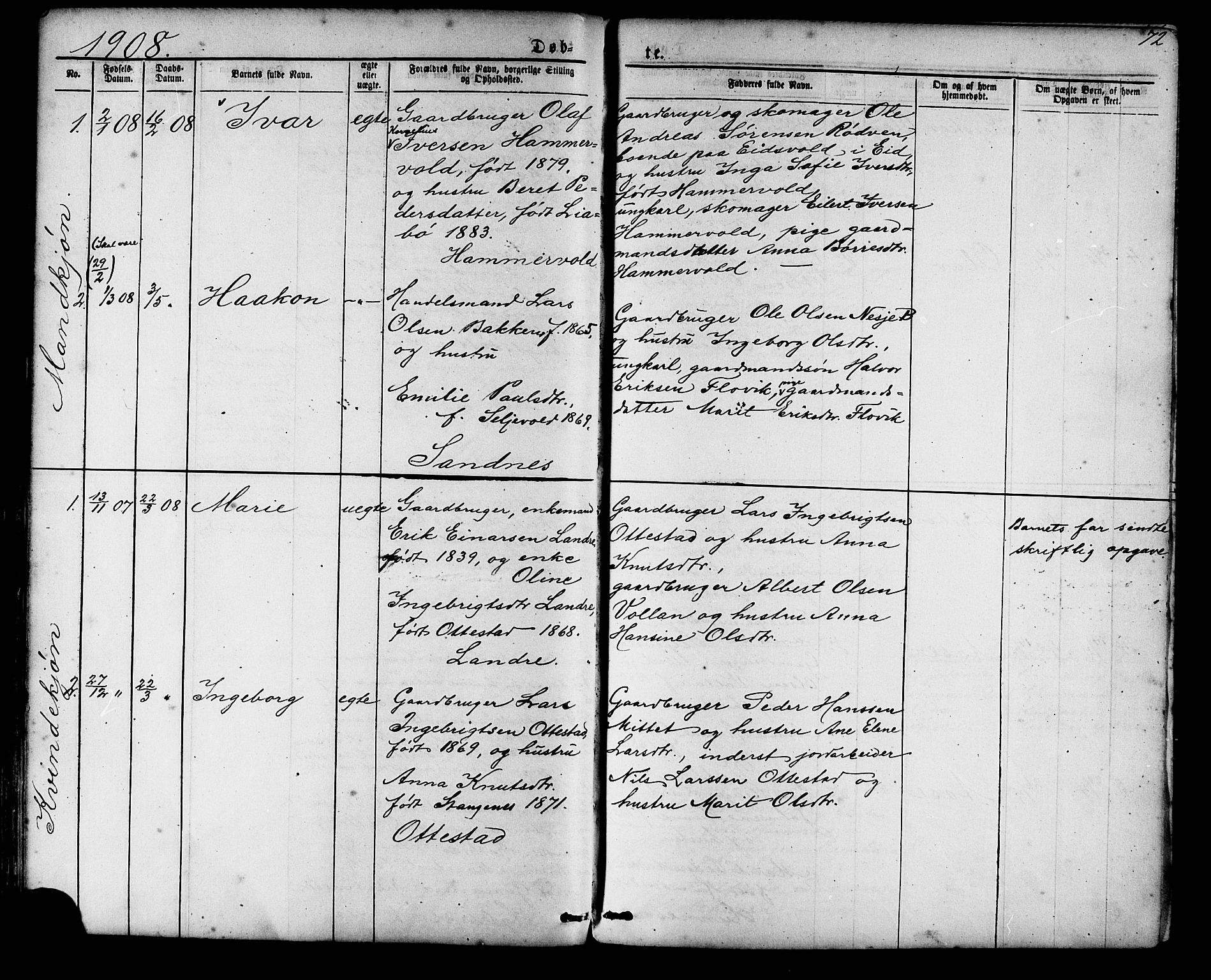 Ministerialprotokoller, klokkerbøker og fødselsregistre - Møre og Romsdal, SAT/A-1454/548/L0614: Parish register (copy) no. 548C02, 1867-1917, p. 72