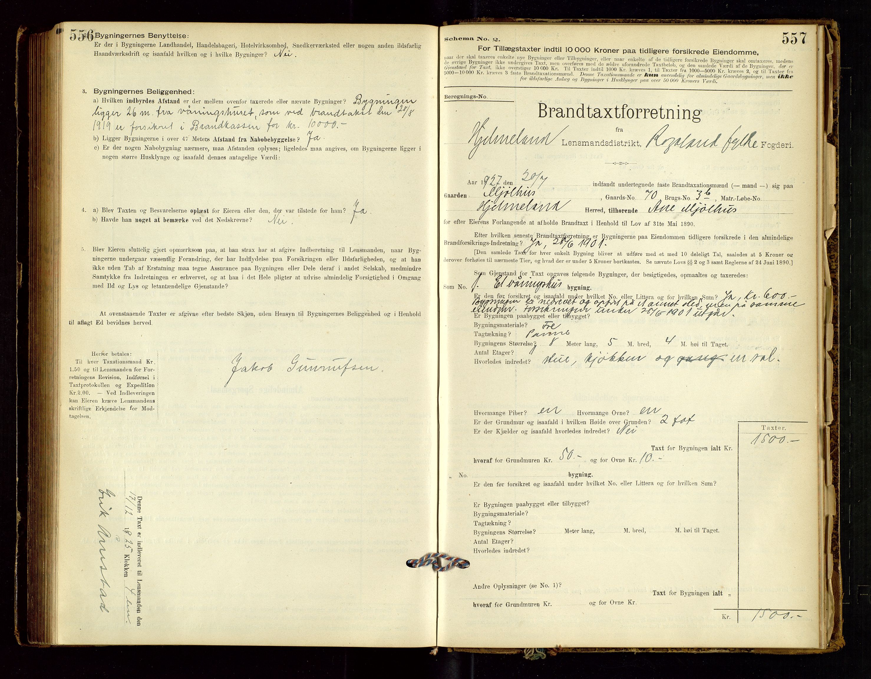 Hjelmeland lensmannskontor, AV/SAST-A-100439/Gob/L0001: "Brandtaxationsprotokol", 1895-1932, p. 556-557