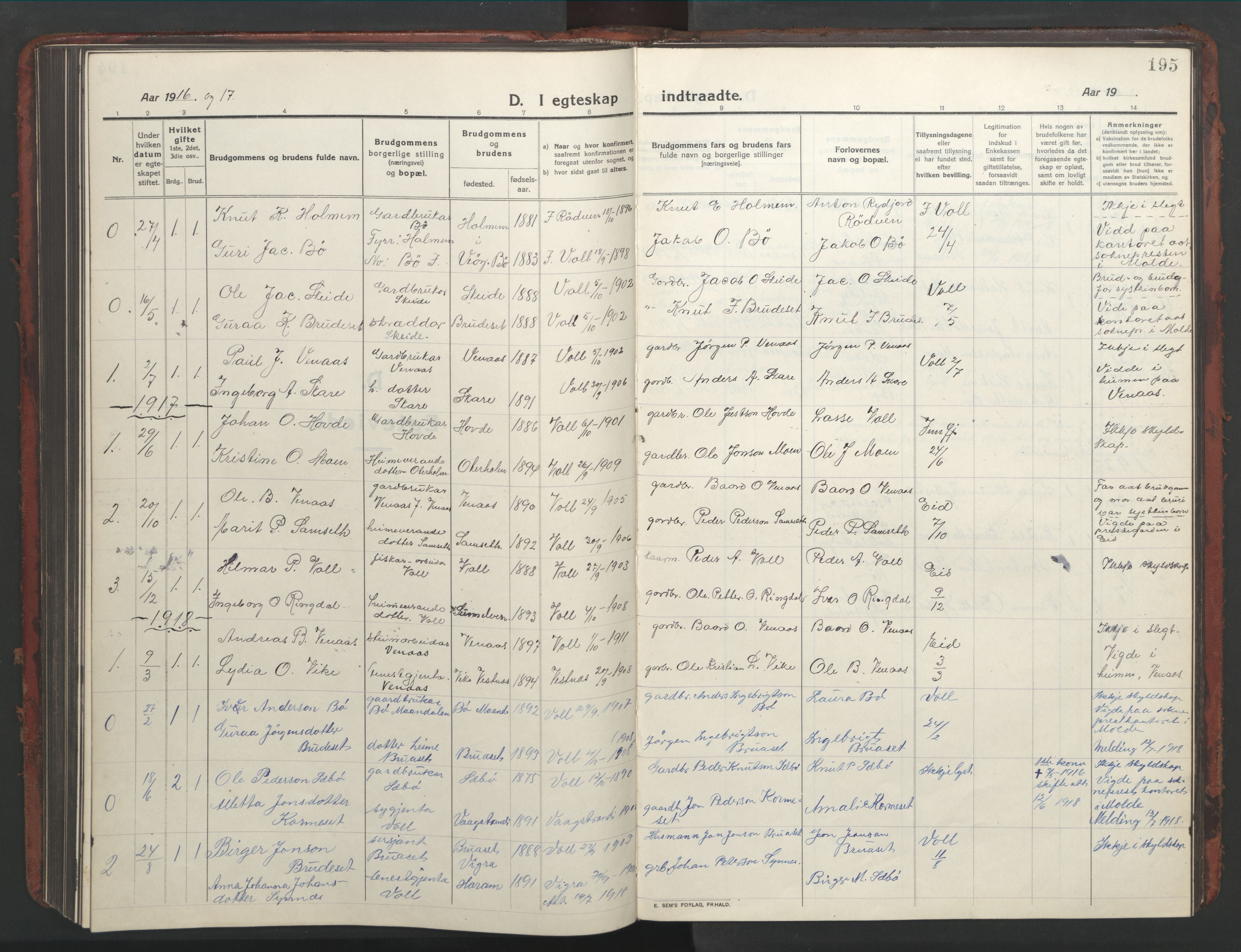 Ministerialprotokoller, klokkerbøker og fødselsregistre - Møre og Romsdal, AV/SAT-A-1454/543/L0565: Parish register (copy) no. 543C03, 1916-1955, p. 195