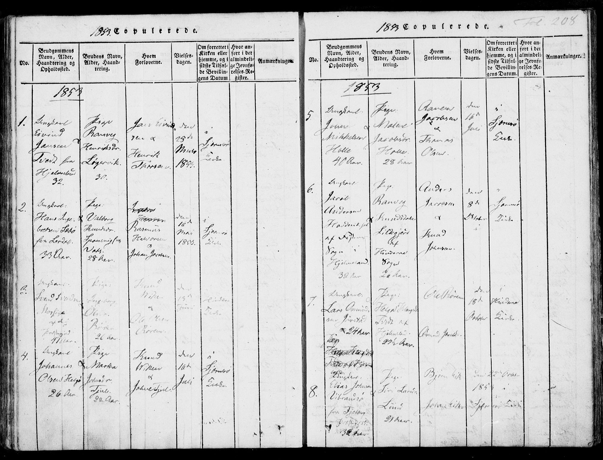 Nedstrand sokneprestkontor, AV/SAST-A-101841/01/IV: Parish register (official) no. A 7, 1816-1870, p. 208