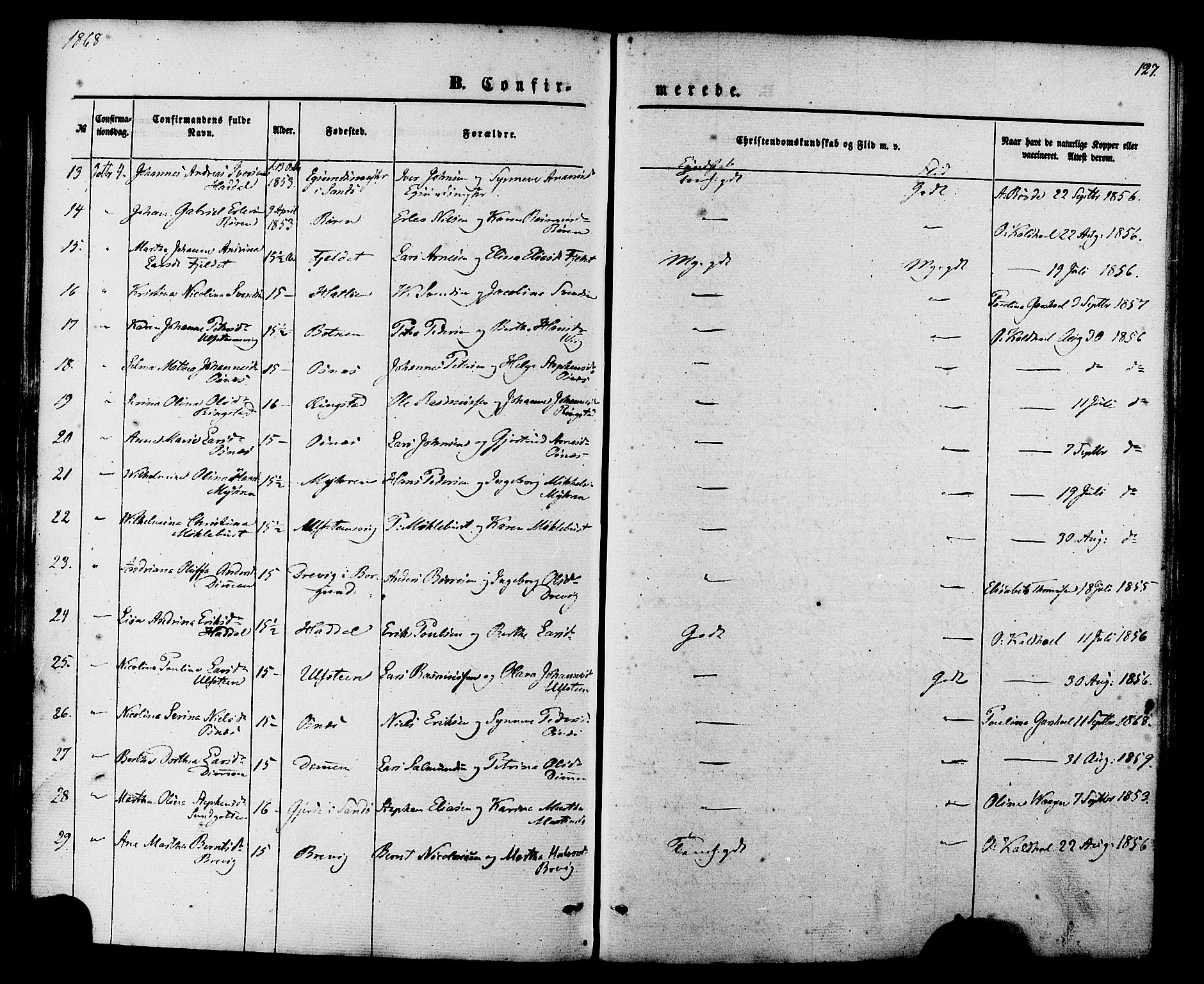 Ministerialprotokoller, klokkerbøker og fødselsregistre - Møre og Romsdal, SAT/A-1454/509/L0105: Parish register (official) no. 509A03, 1848-1882, p. 127