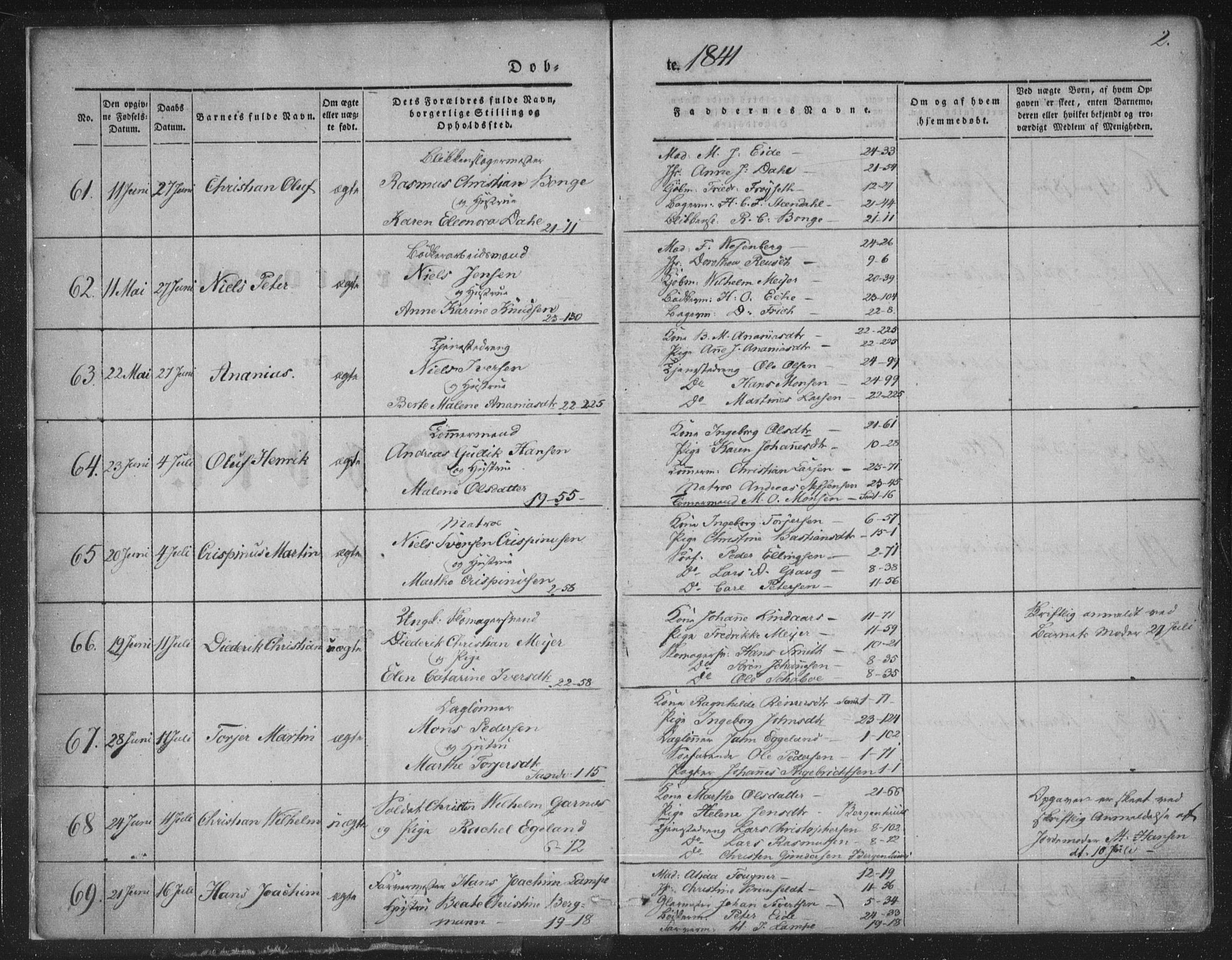 Korskirken sokneprestembete, SAB/A-76101/H/Haa/L0016: Parish register (official) no. B 2, 1841-1851, p. 2