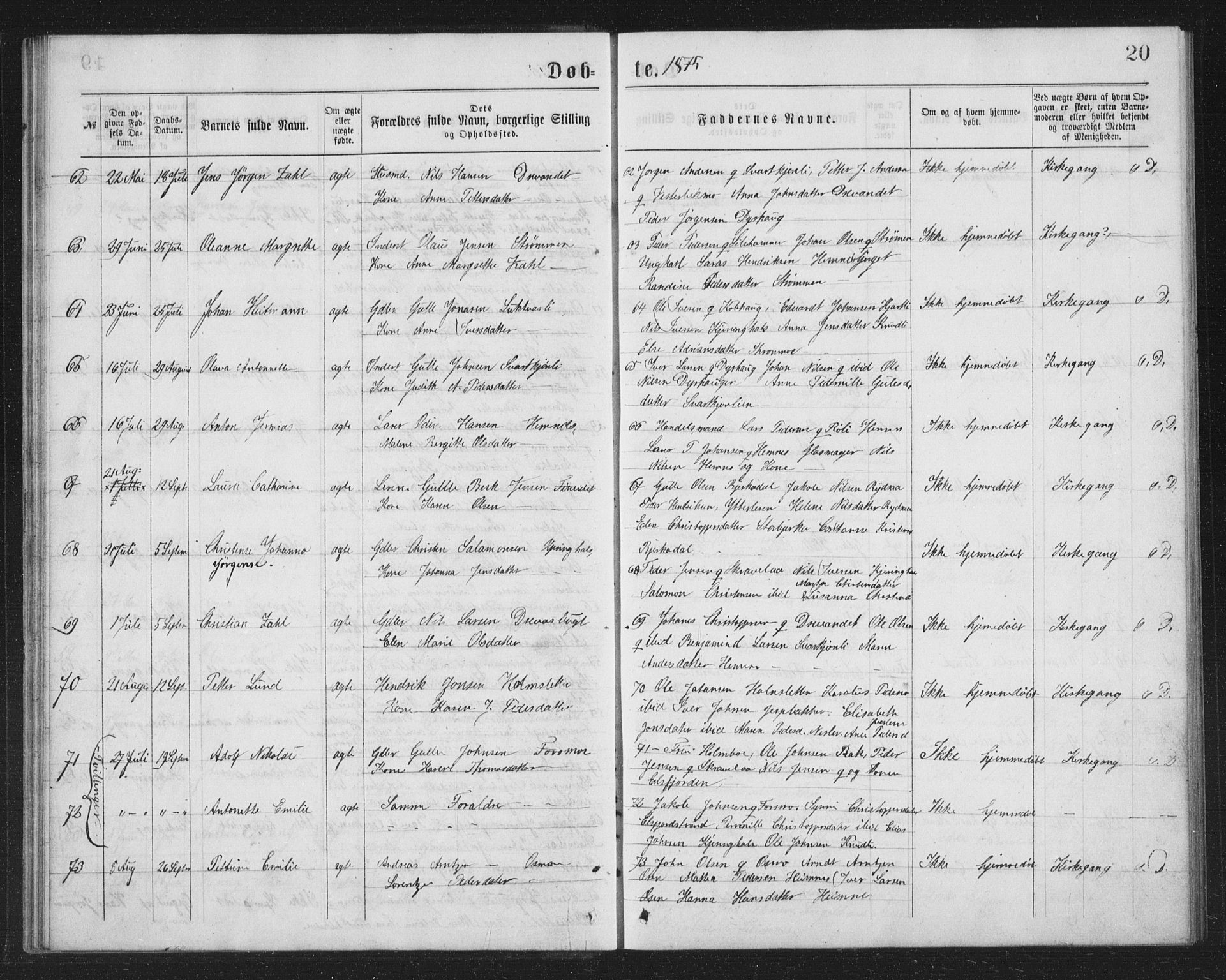 Ministerialprotokoller, klokkerbøker og fødselsregistre - Nordland, AV/SAT-A-1459/825/L0369: Parish register (copy) no. 825C06, 1873-1885, p. 20