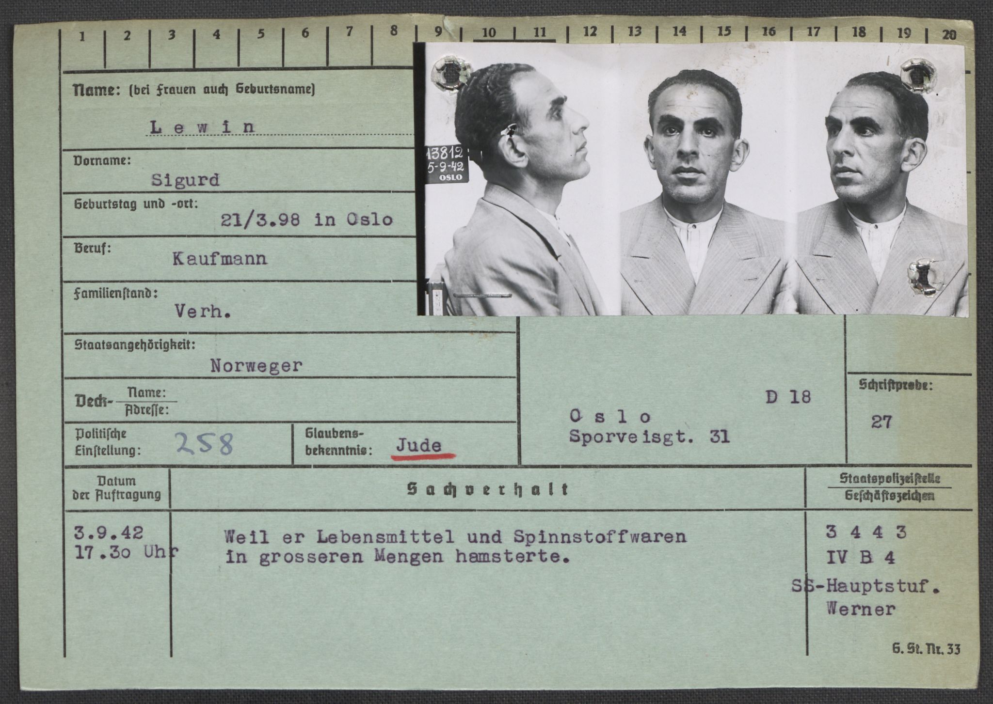 Befehlshaber der Sicherheitspolizei und des SD, AV/RA-RAFA-5969/E/Ea/Eaa/L0006: Register over norske fanger i Møllergata 19: Kj-Lund, 1940-1945, p. 1019