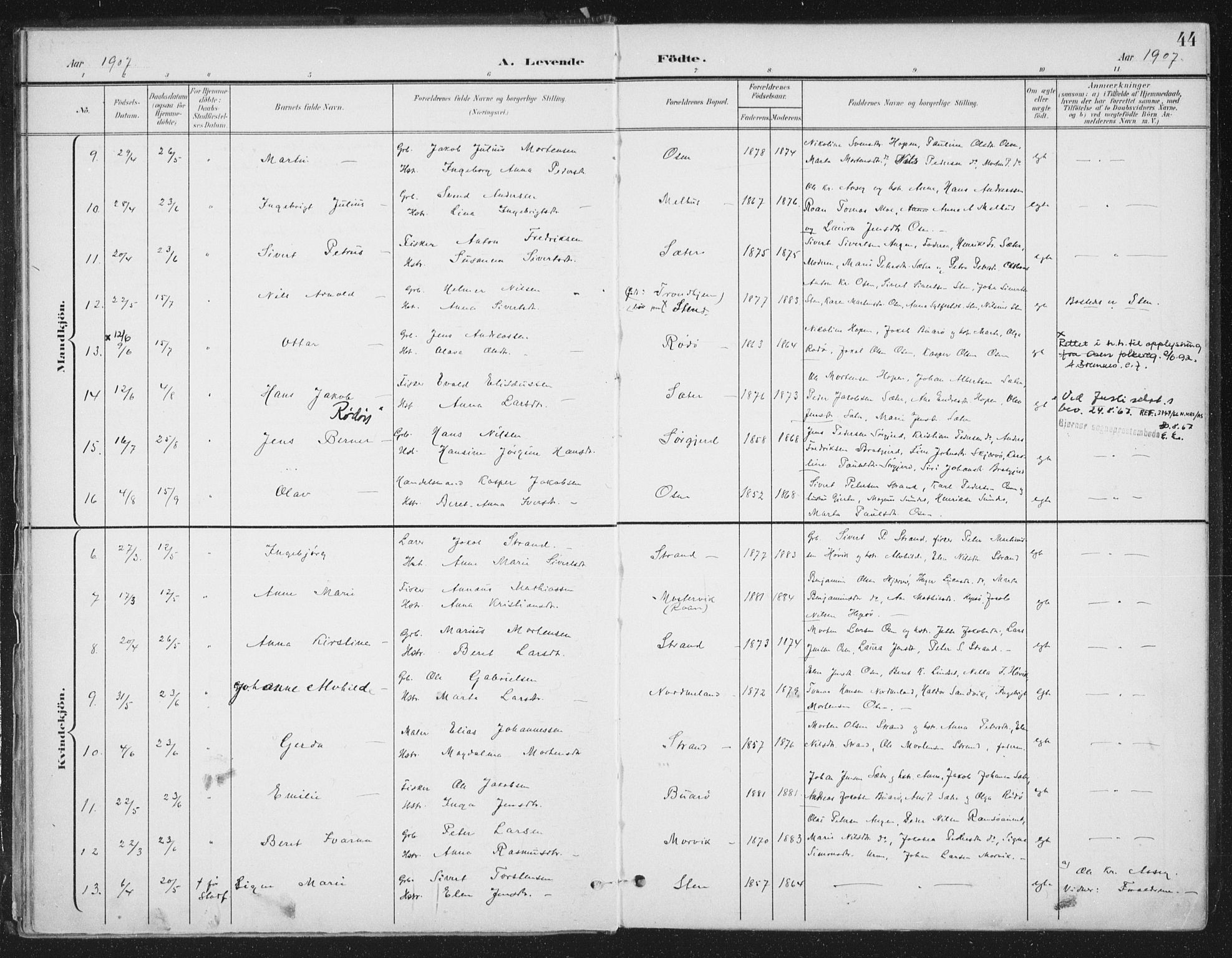 Ministerialprotokoller, klokkerbøker og fødselsregistre - Sør-Trøndelag, SAT/A-1456/658/L0723: Parish register (official) no. 658A02, 1897-1912, p. 44