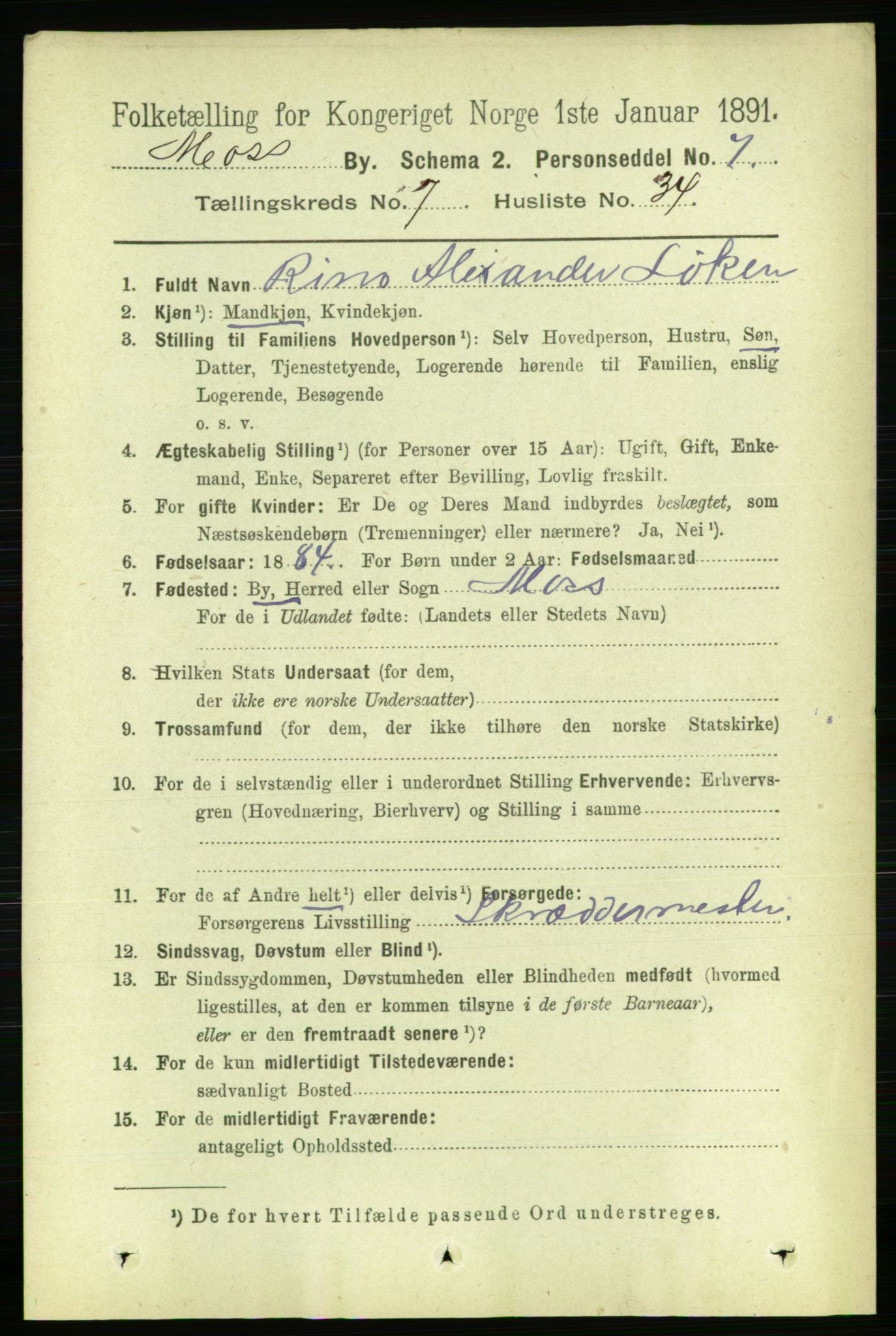 RA, 1891 census for 0104 Moss, 1891, p. 3917