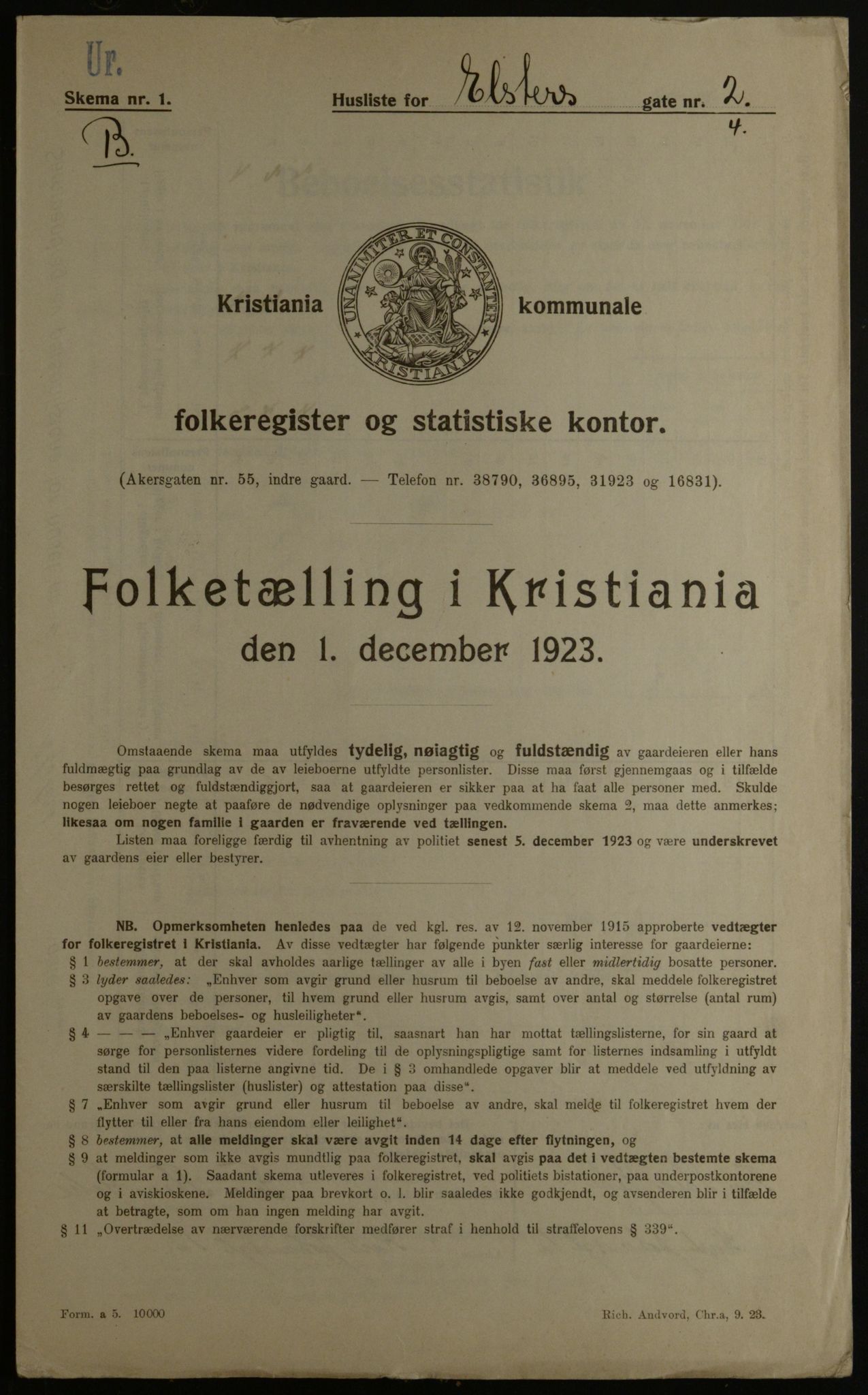 OBA, Municipal Census 1923 for Kristiania, 1923, p. 23218