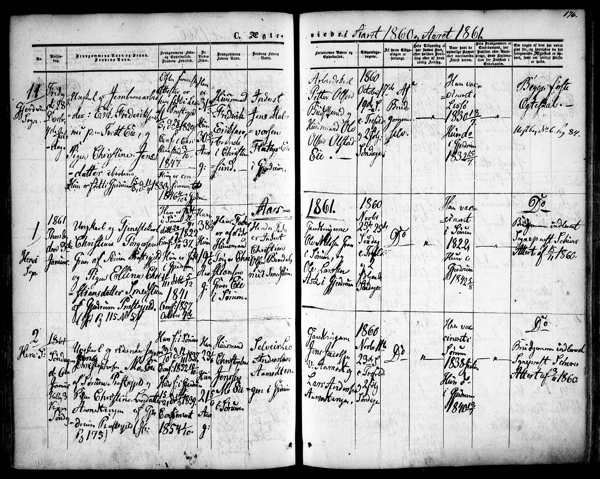 Gjerdrum prestekontor Kirkebøker, AV/SAO-A-10412b/F/Fa/L0007: Parish register (official) no. I 7, 1857-1866, p. 176