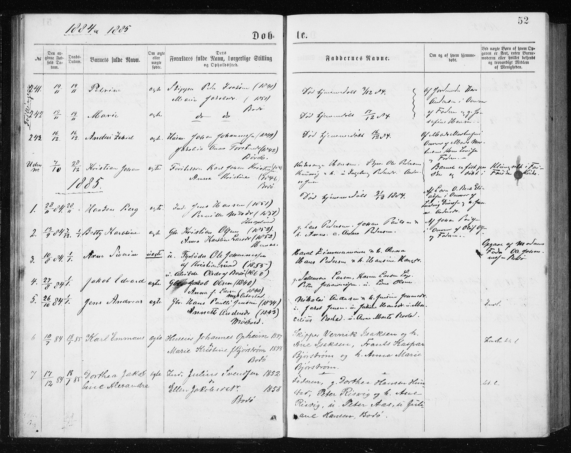 Ministerialprotokoller, klokkerbøker og fødselsregistre - Nordland, SAT/A-1459/801/L0031: Parish register (copy) no. 801C06, 1883-1887, p. 52