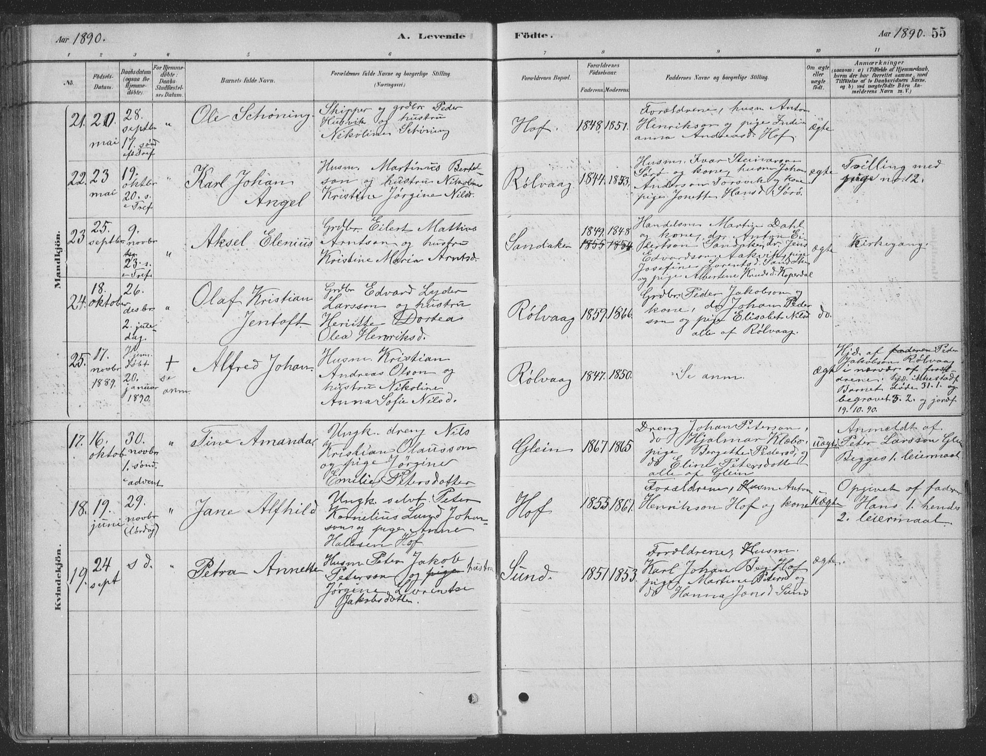 Ministerialprotokoller, klokkerbøker og fødselsregistre - Nordland, AV/SAT-A-1459/835/L0532: Parish register (copy) no. 835C04, 1880-1905, p. 55