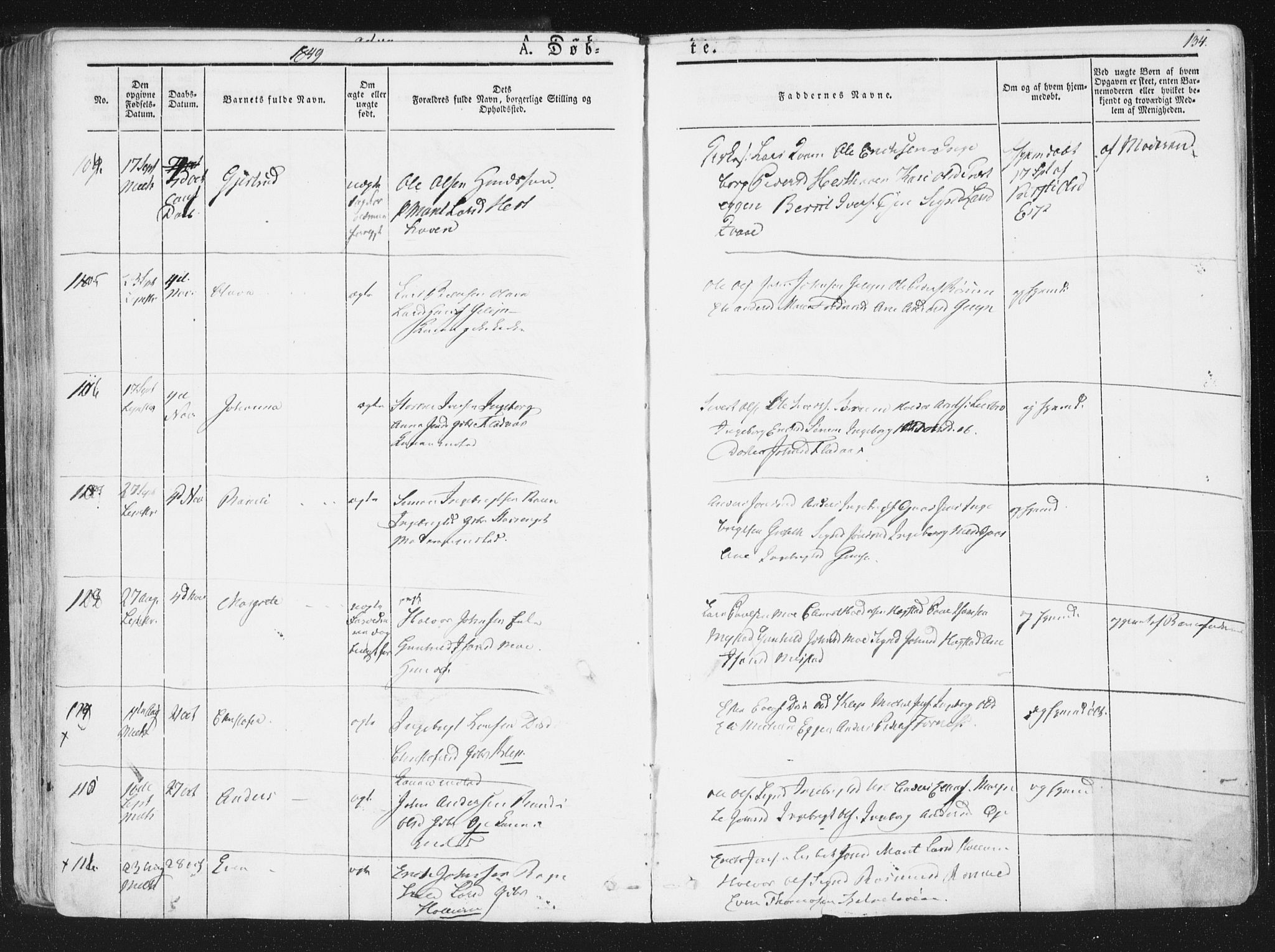 Ministerialprotokoller, klokkerbøker og fødselsregistre - Sør-Trøndelag, AV/SAT-A-1456/691/L1074: Parish register (official) no. 691A06, 1842-1852, p. 134