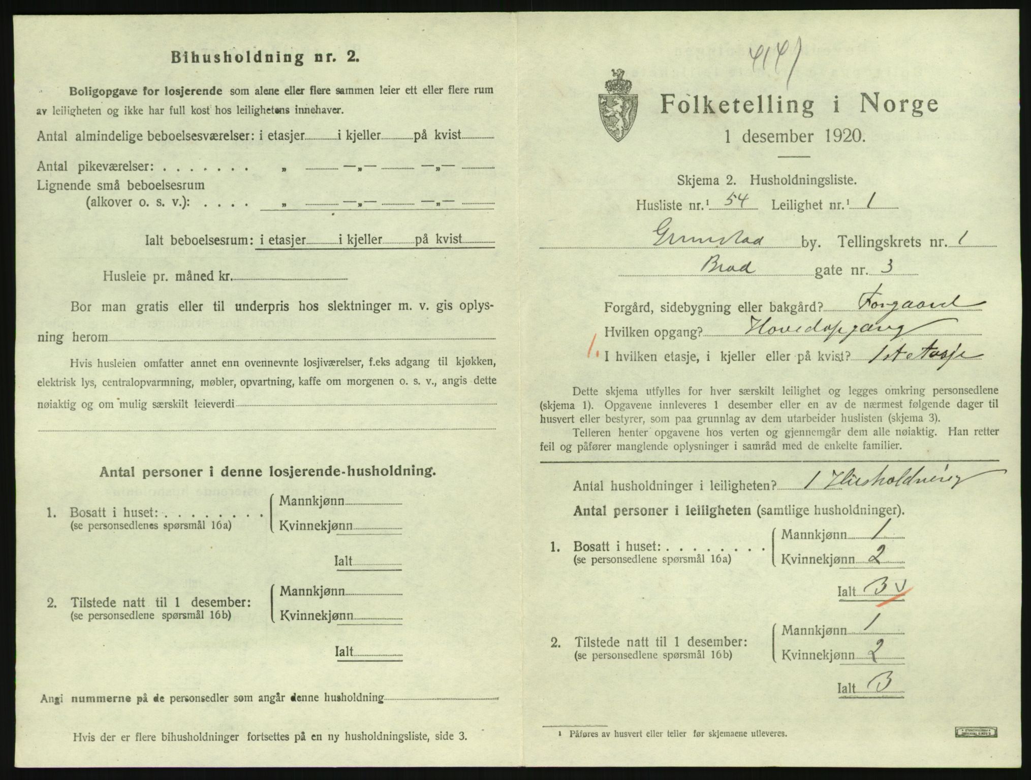 SAK, 1920 census for Grimstad, 1920, p. 1129