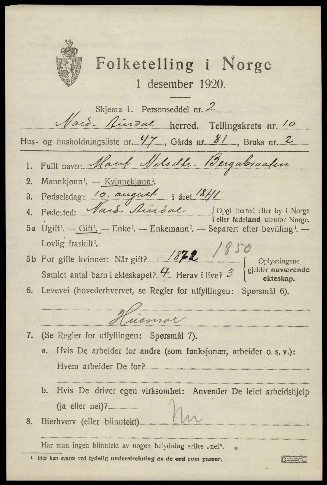 SAH, 1920 census for Nord-Aurdal, 1920, p. 8368