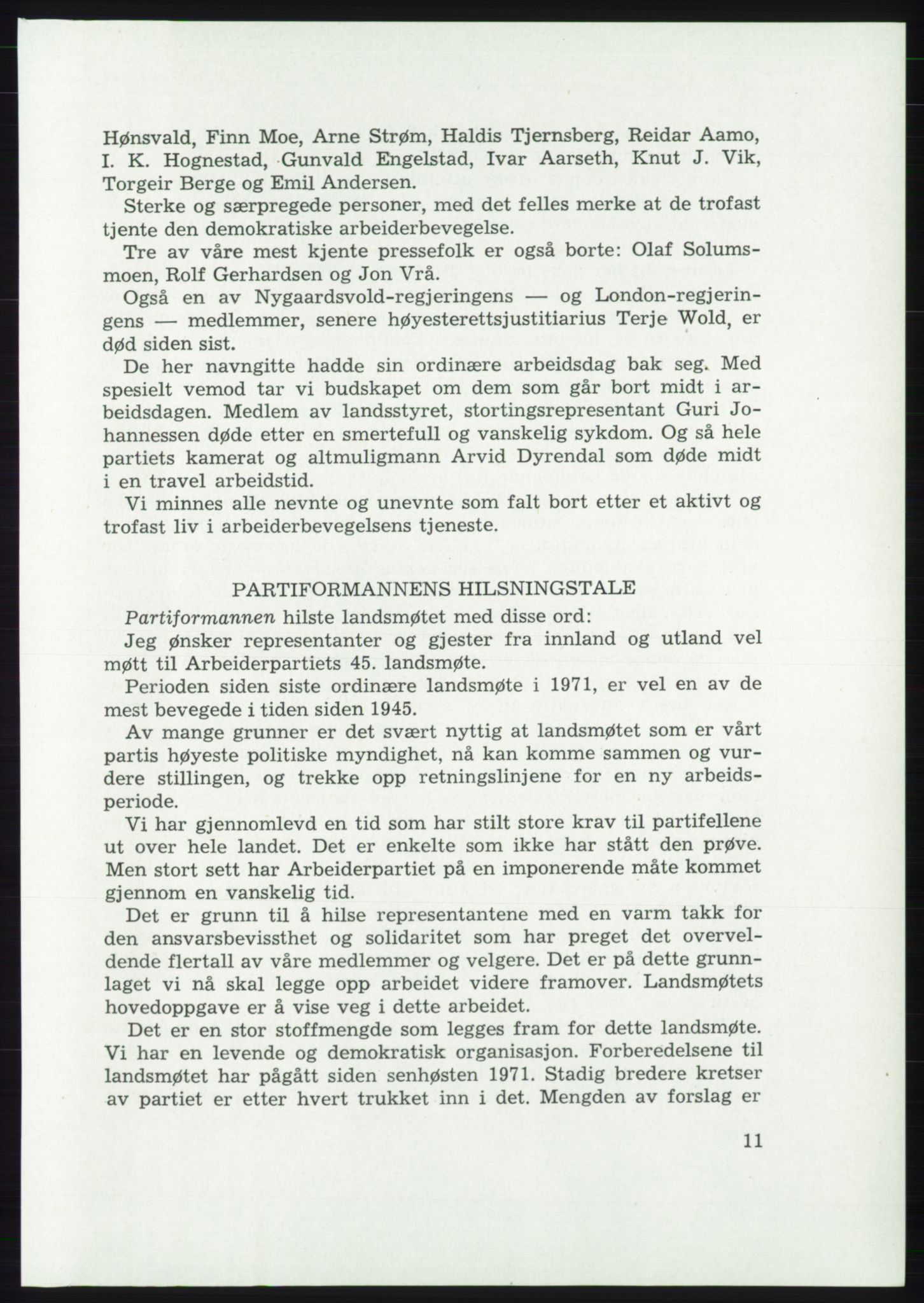 Det norske Arbeiderparti - publikasjoner, AAB/-/-/-: Protokoll over forhandlingene på det 45. ordinære landsmøte 27.-30. mai 1973 i Oslo, 1973, p. 11