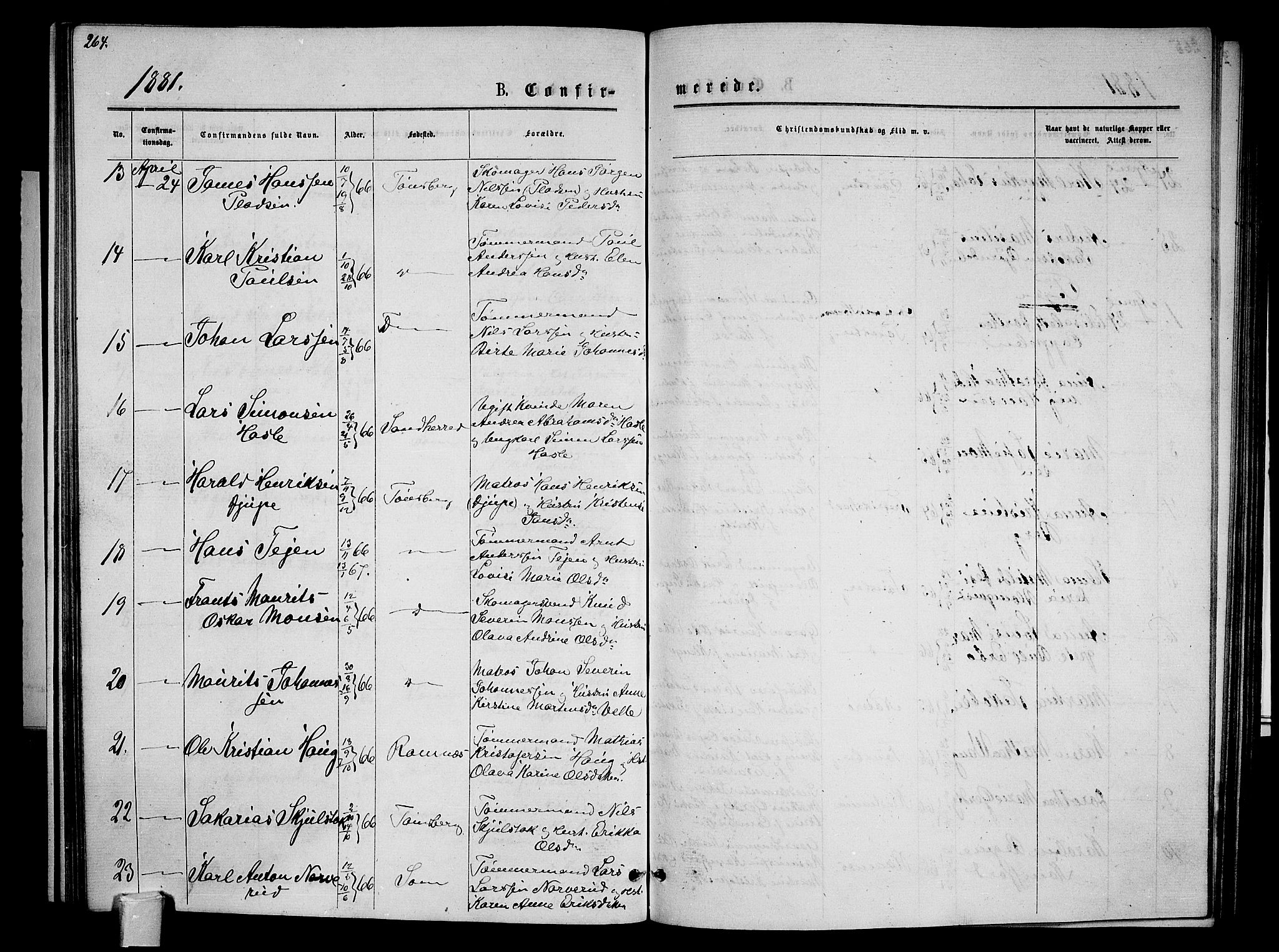 Tønsberg kirkebøker, AV/SAKO-A-330/G/Ga/L0005: Parish register (copy) no. 5, 1875-1885, p. 264