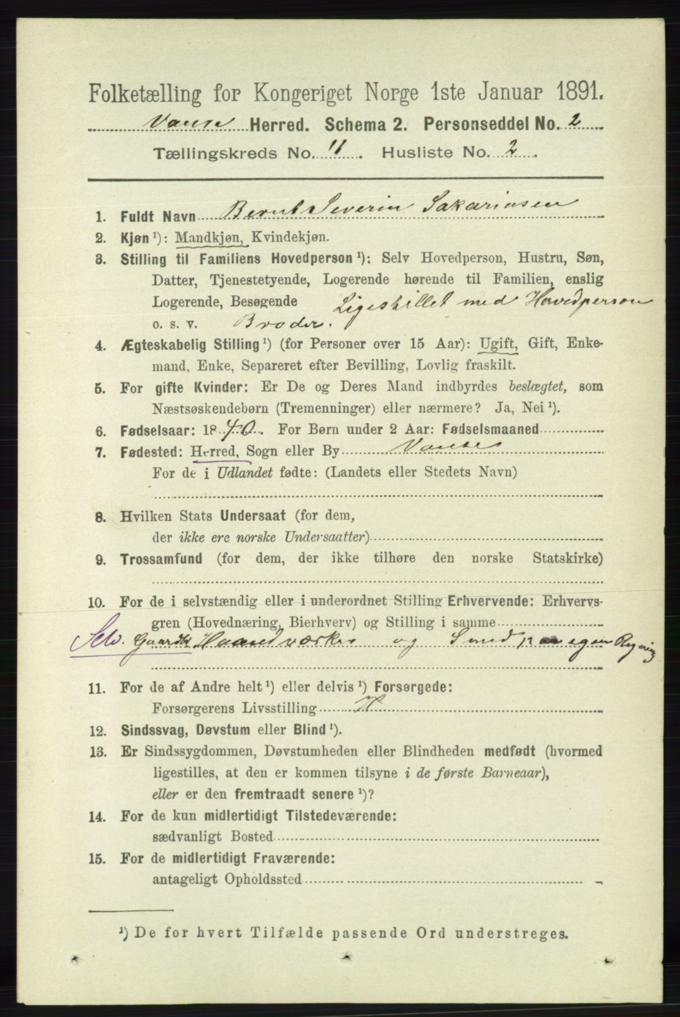 RA, 1891 census for 1041 Vanse, 1891, p. 6193