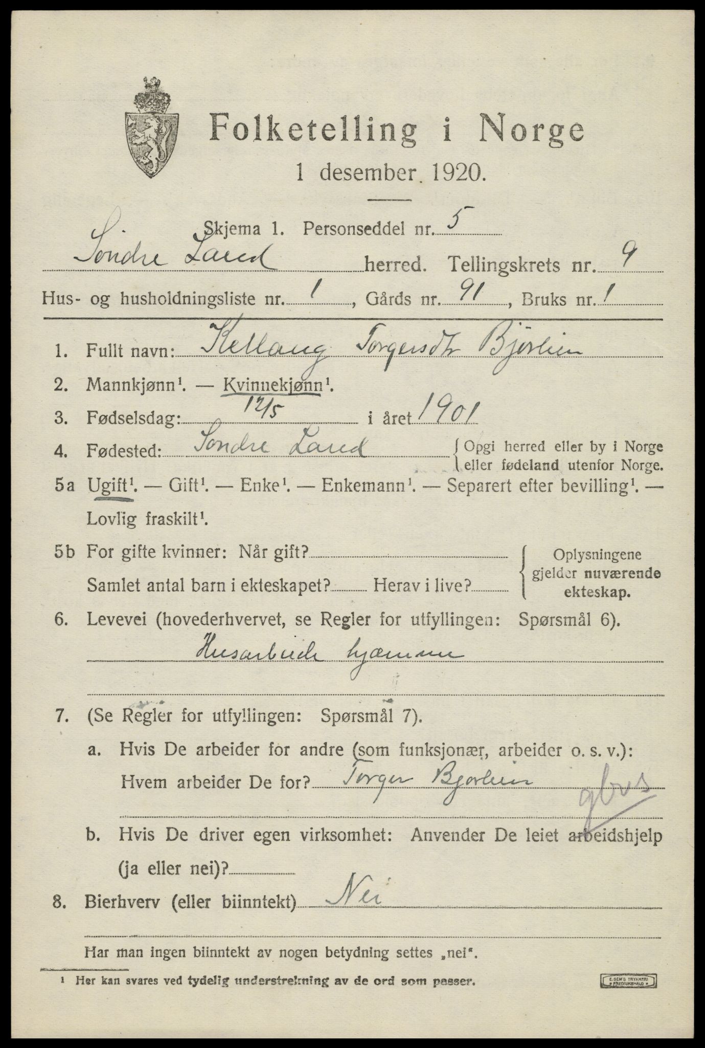 SAH, 1920 census for Søndre Land, 1920, p. 8187