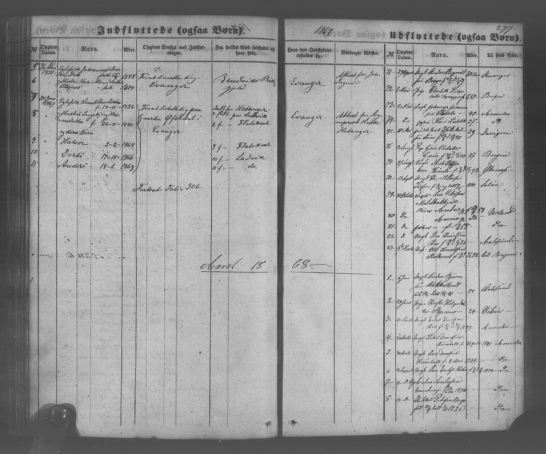 Voss sokneprestembete, SAB/A-79001/H/Haa: Parish register (official) no. A 20, 1855-1886, p. 297