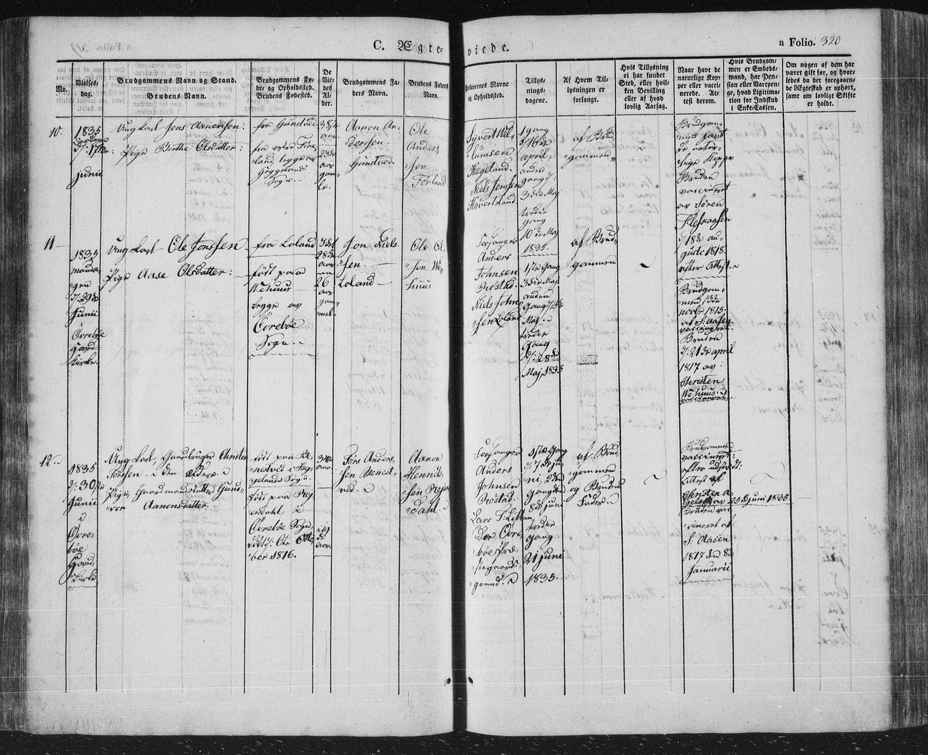 Vennesla sokneprestkontor, AV/SAK-1111-0045/Fa/Fac/L0004: Parish register (official) no. A 4, 1834-1855, p. 320