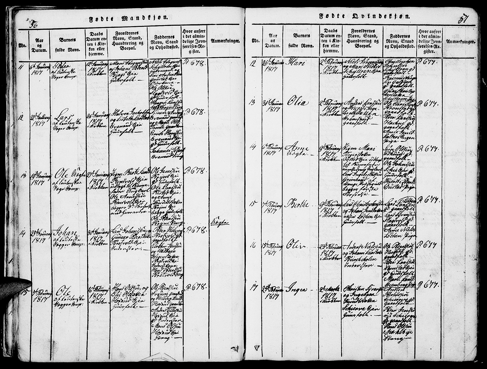 Romedal prestekontor, SAH/PREST-004/L/L0005: Parish register (copy) no. 5, 1814-1829, p. 56-57