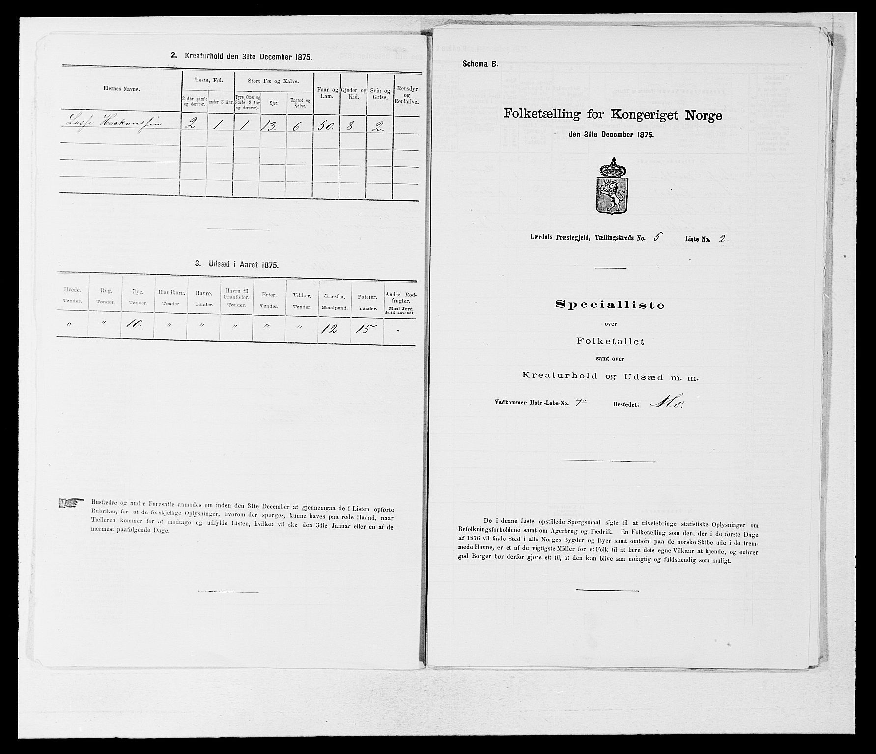 SAB, 1875 census for 1422P Lærdal, 1875, p. 649