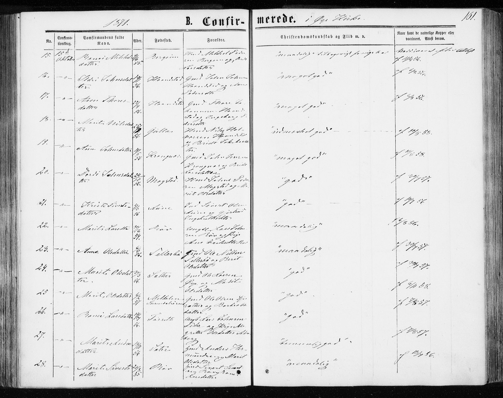 Ministerialprotokoller, klokkerbøker og fødselsregistre - Møre og Romsdal, AV/SAT-A-1454/595/L1045: Parish register (official) no. 595A07, 1863-1873, p. 161