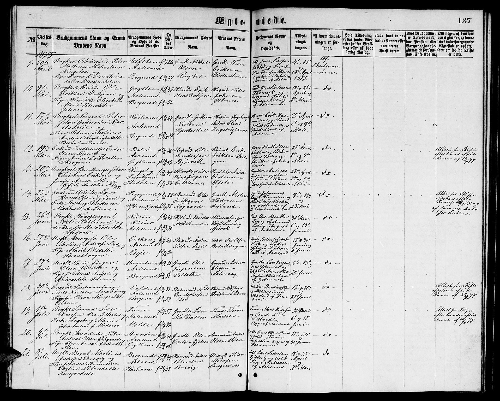 Ministerialprotokoller, klokkerbøker og fødselsregistre - Møre og Romsdal, AV/SAT-A-1454/529/L0465: Parish register (copy) no. 529C02, 1868-1877, p. 137