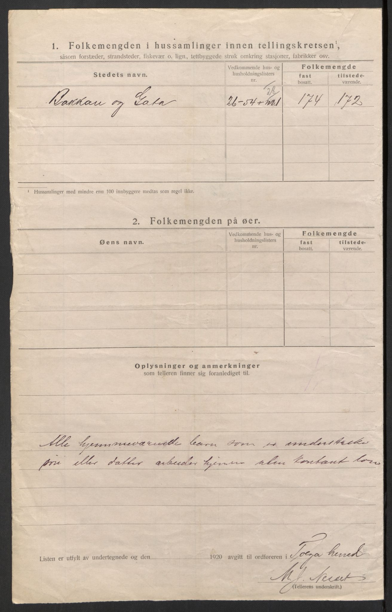 SAH, 1920 census for Tolga, 1920, p. 17