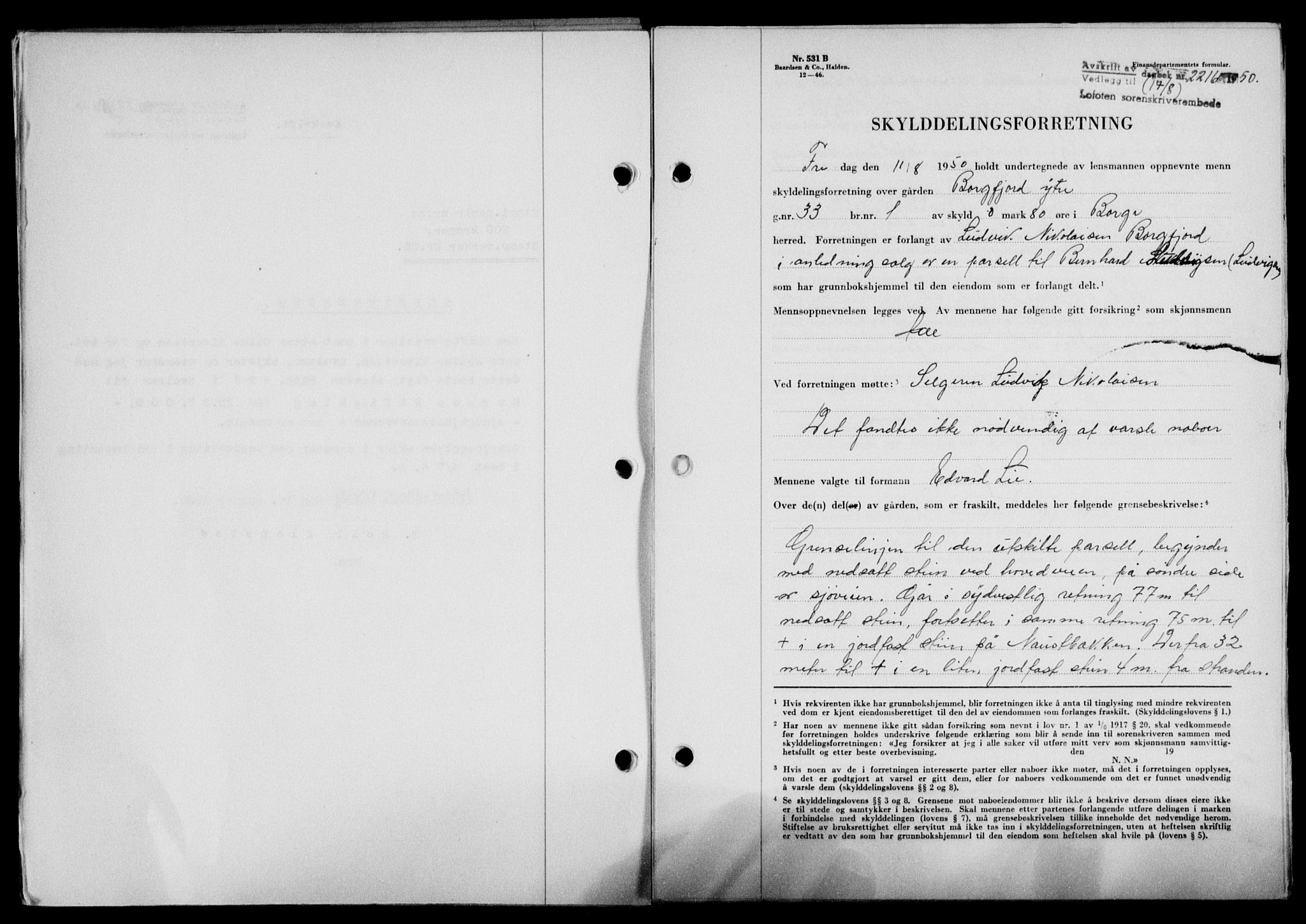 Lofoten sorenskriveri, SAT/A-0017/1/2/2C/L0024a: Mortgage book no. 24a, 1950-1950, Diary no: : 2216/1950