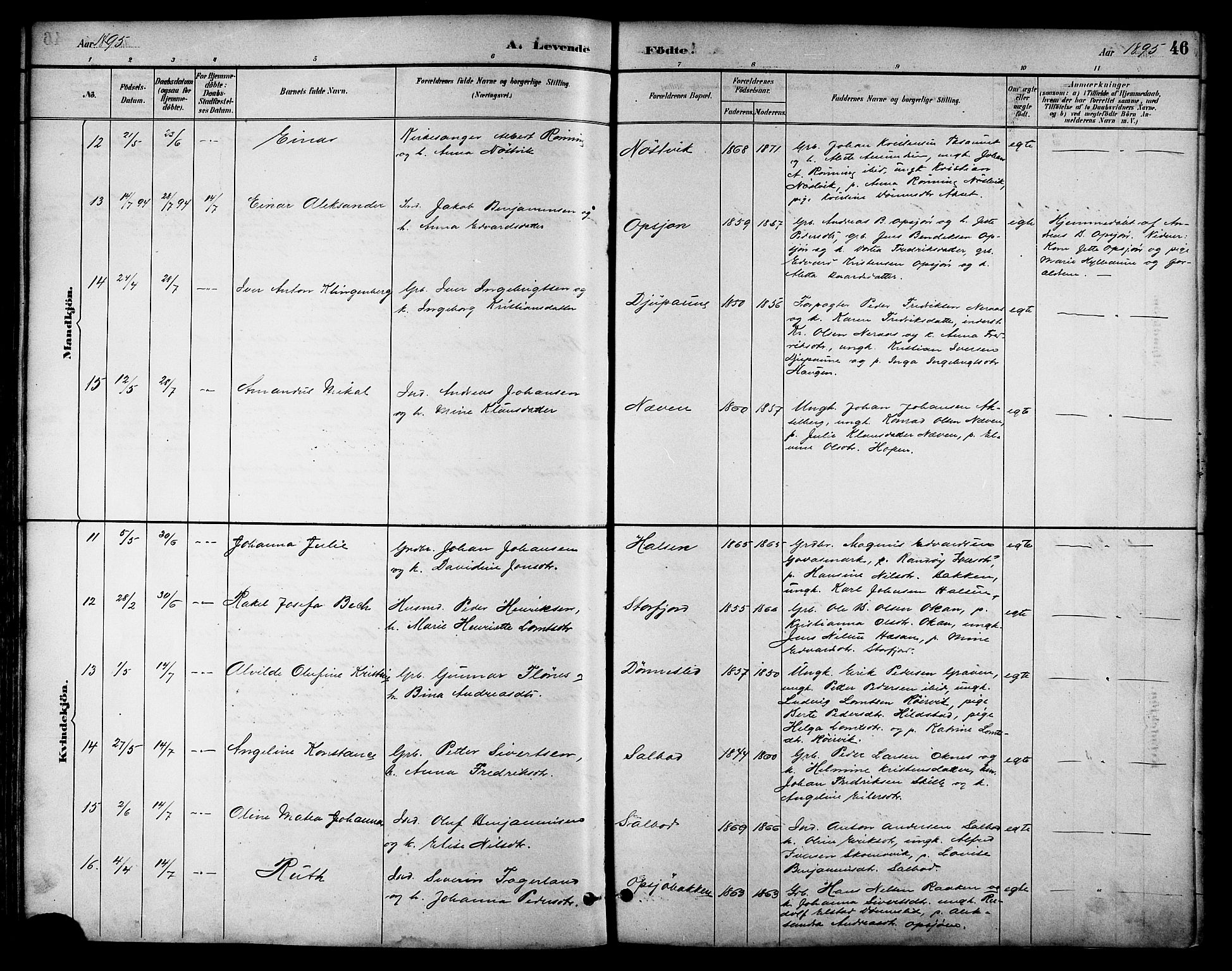 Ministerialprotokoller, klokkerbøker og fødselsregistre - Nordland, AV/SAT-A-1459/814/L0230: Parish register (copy) no. 814C03, 1884-1911, p. 46