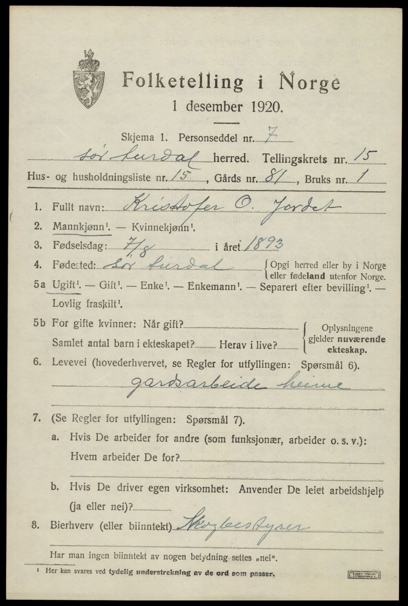 SAH, 1920 census for Sør-Aurdal, 1920, p. 8383