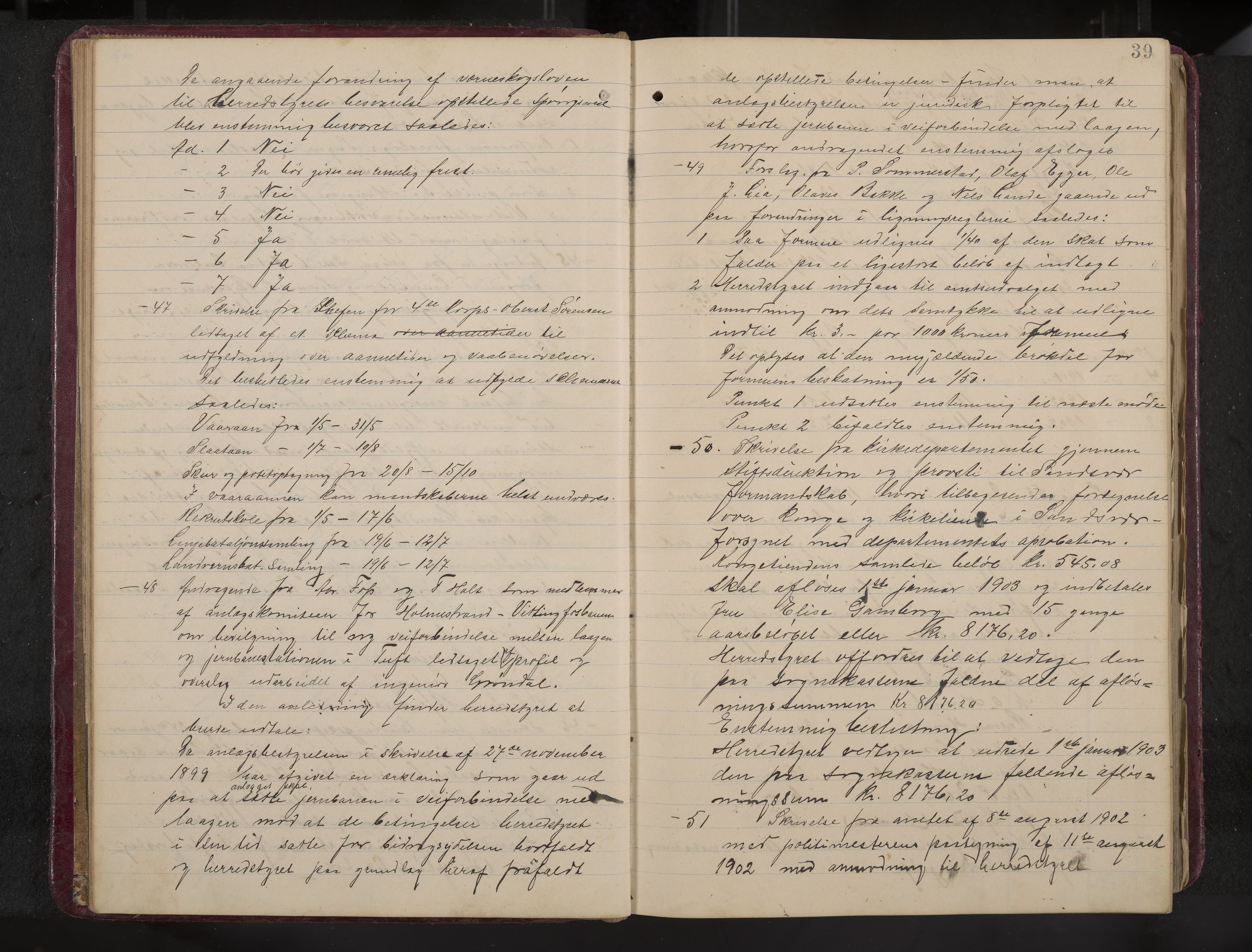 Ytre Sandsvær formannskap og sentraladministrasjon, IKAK/0629021/A/Aa/L0001: Møtebok med register, 1902-1919, p. 39