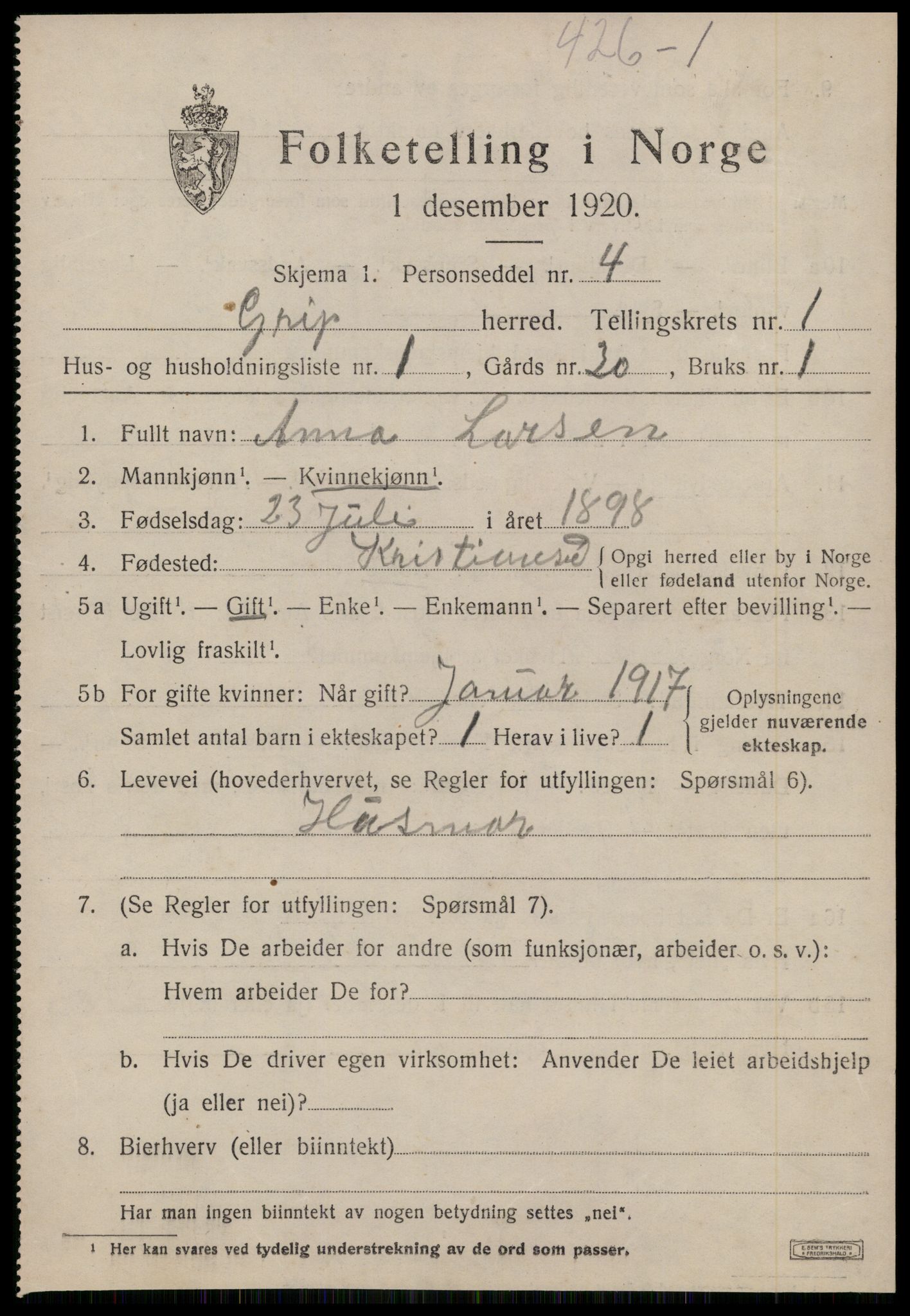 SAT, 1920 census for Grip, 1920, p. 114