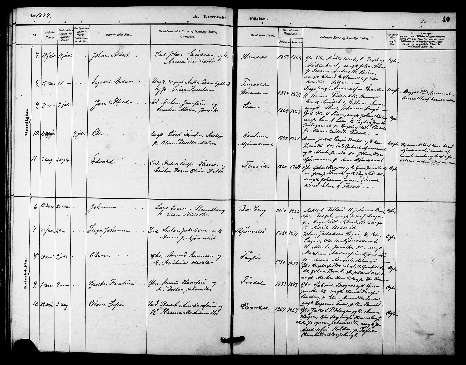 Ministerialprotokoller, klokkerbøker og fødselsregistre - Sør-Trøndelag, AV/SAT-A-1456/633/L0519: Parish register (copy) no. 633C01, 1884-1905, p. 40