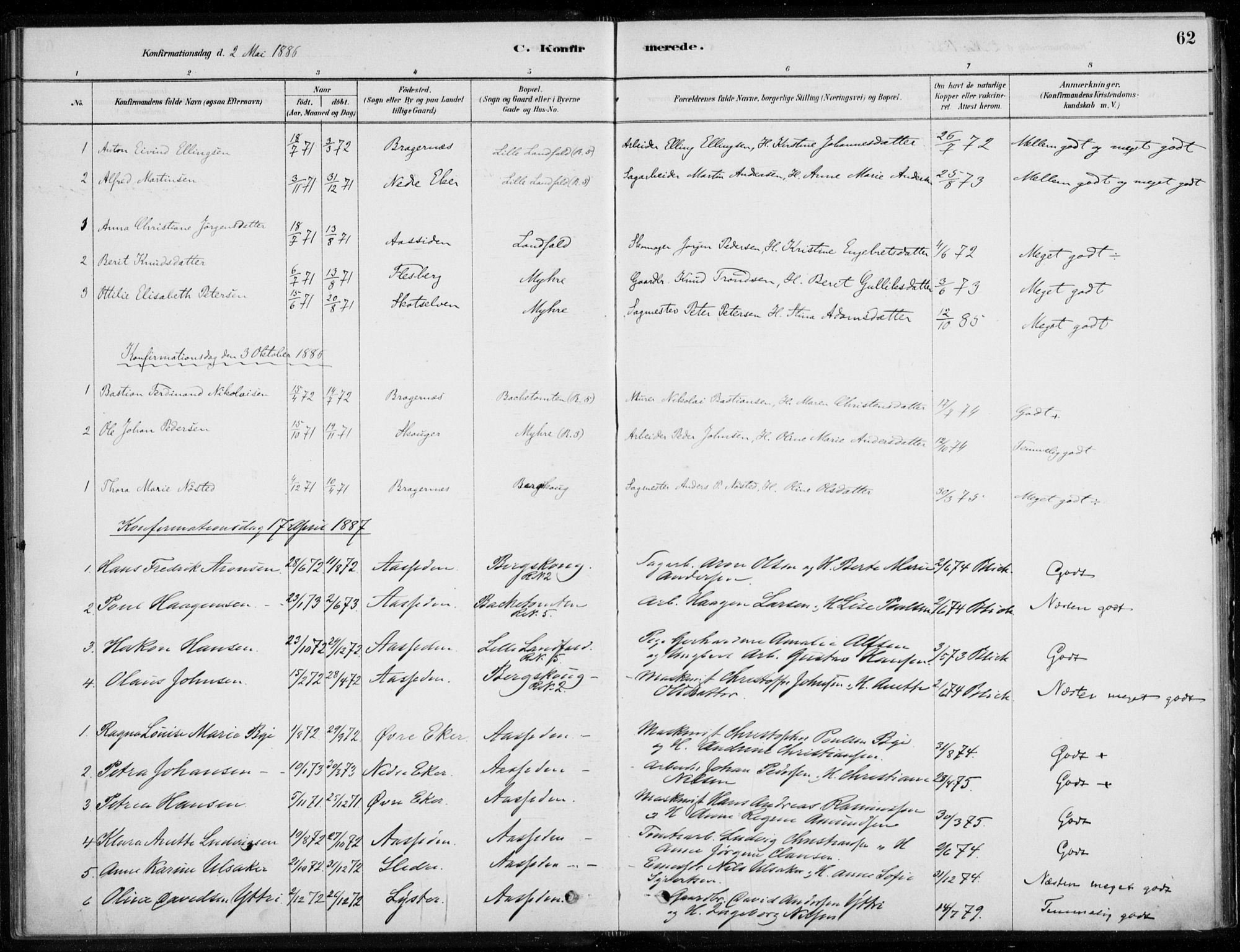 Åssiden kirkebøker, SAKO/A-251/F/Fa/L0001: Parish register (official) no. 1, 1878-1904, p. 62
