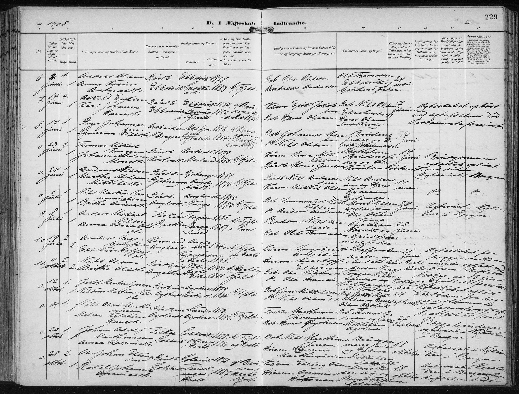 Fjell sokneprestembete, AV/SAB-A-75301/H/Haa: Parish register (official) no. A  9, 1899-1910, p. 229
