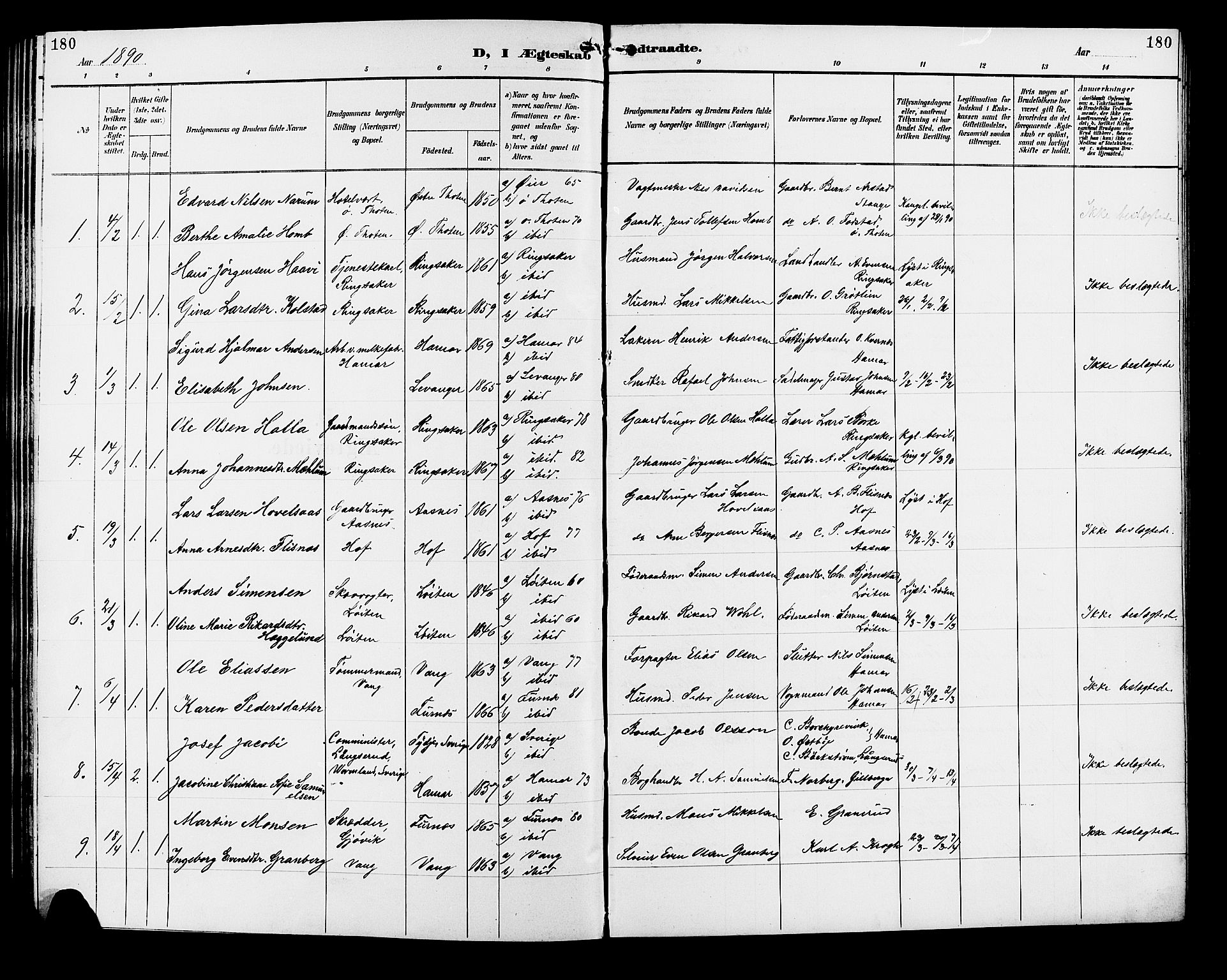 Vang prestekontor, Hedmark, SAH/PREST-008/H/Ha/Hab/L0013: Parish register (copy) no. 13, 1890-1899, p. 180