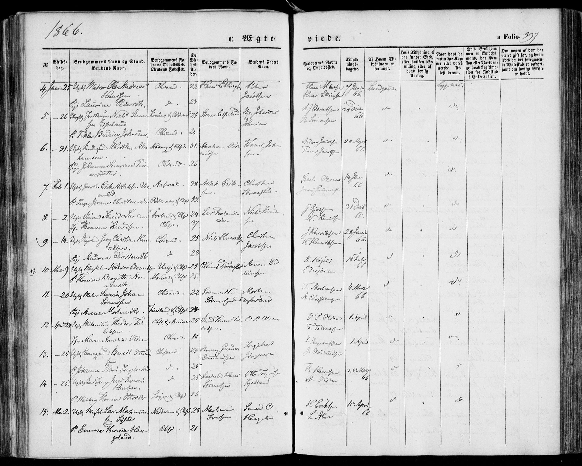 Kristiansand domprosti, AV/SAK-1112-0006/F/Fa/L0014: Parish register (official) no. A 14, 1852-1867, p. 397