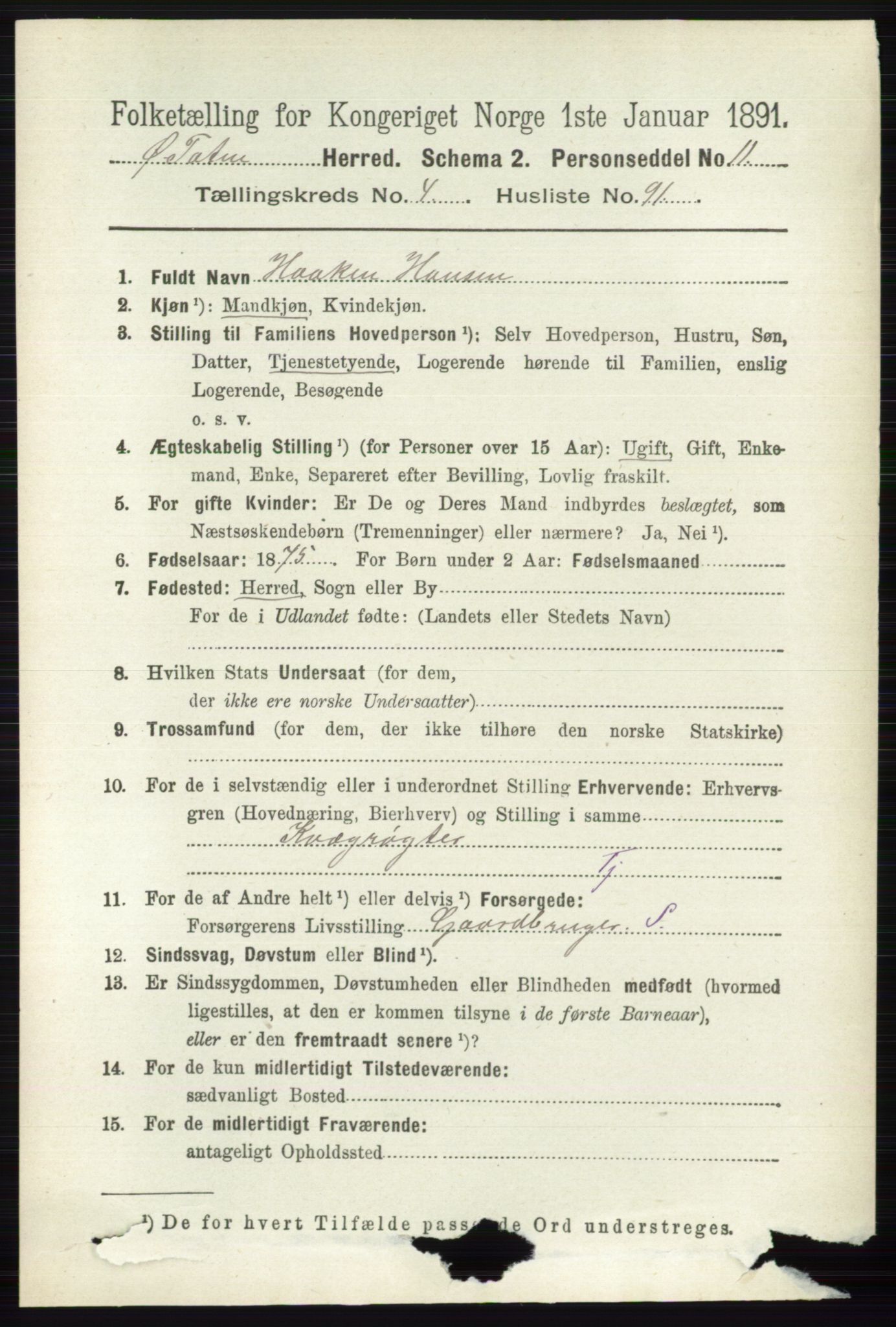 RA, 1891 census for 0528 Østre Toten, 1891, p. 2928