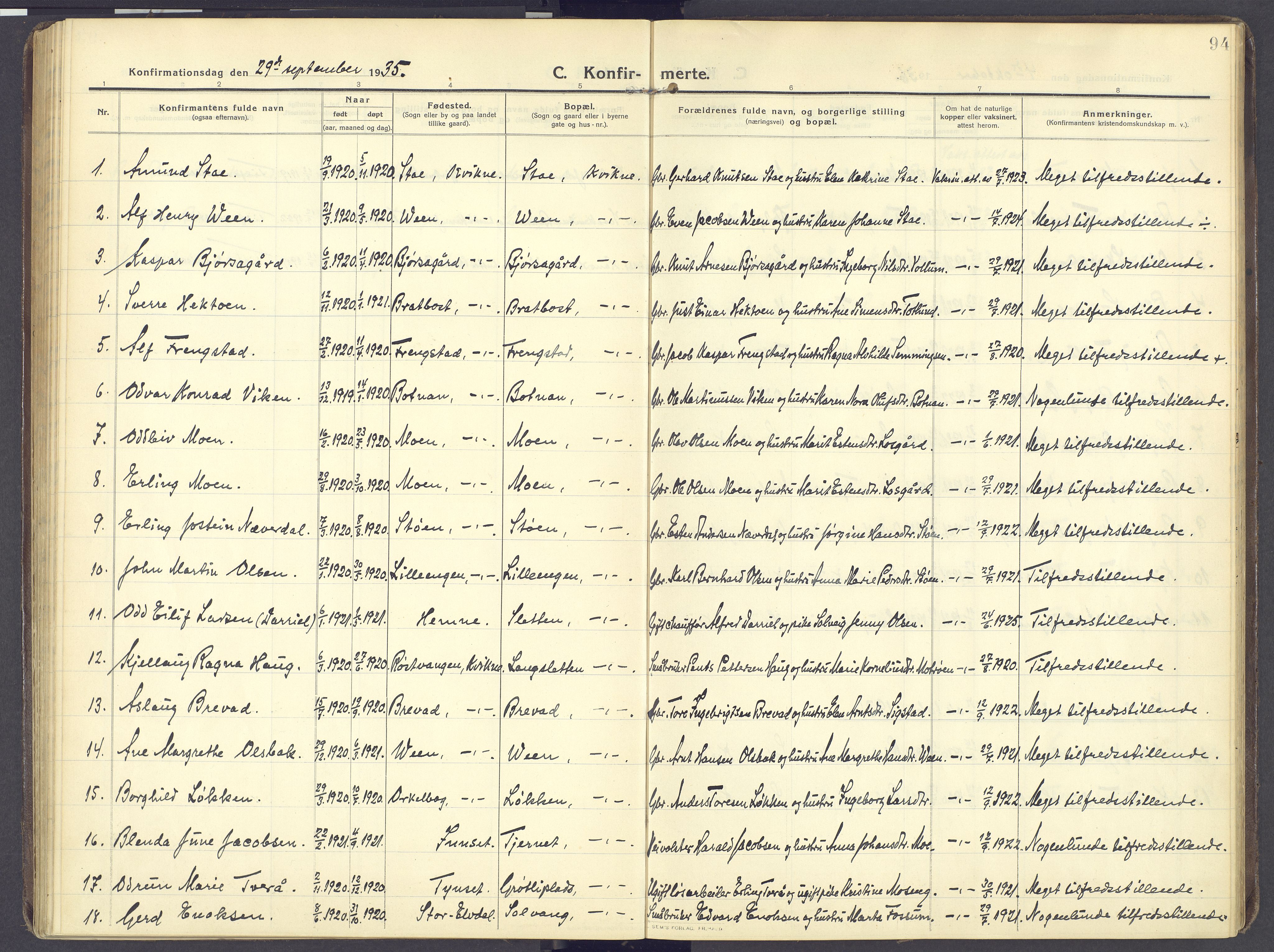 Kvikne prestekontor, AV/SAH-PREST-064/H/Ha/Haa/L0009: Parish register (official) no. 9, 1911-1942, p. 94